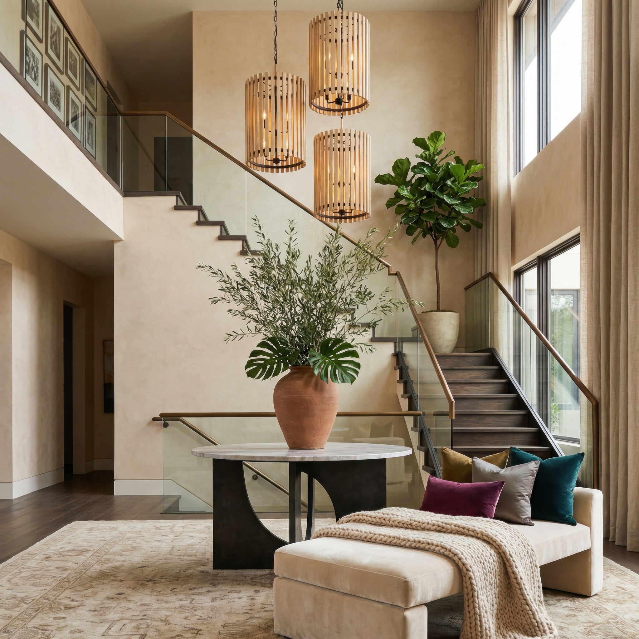 Suratto 6 Light   Foyer - Matte Black/Honey Blonde