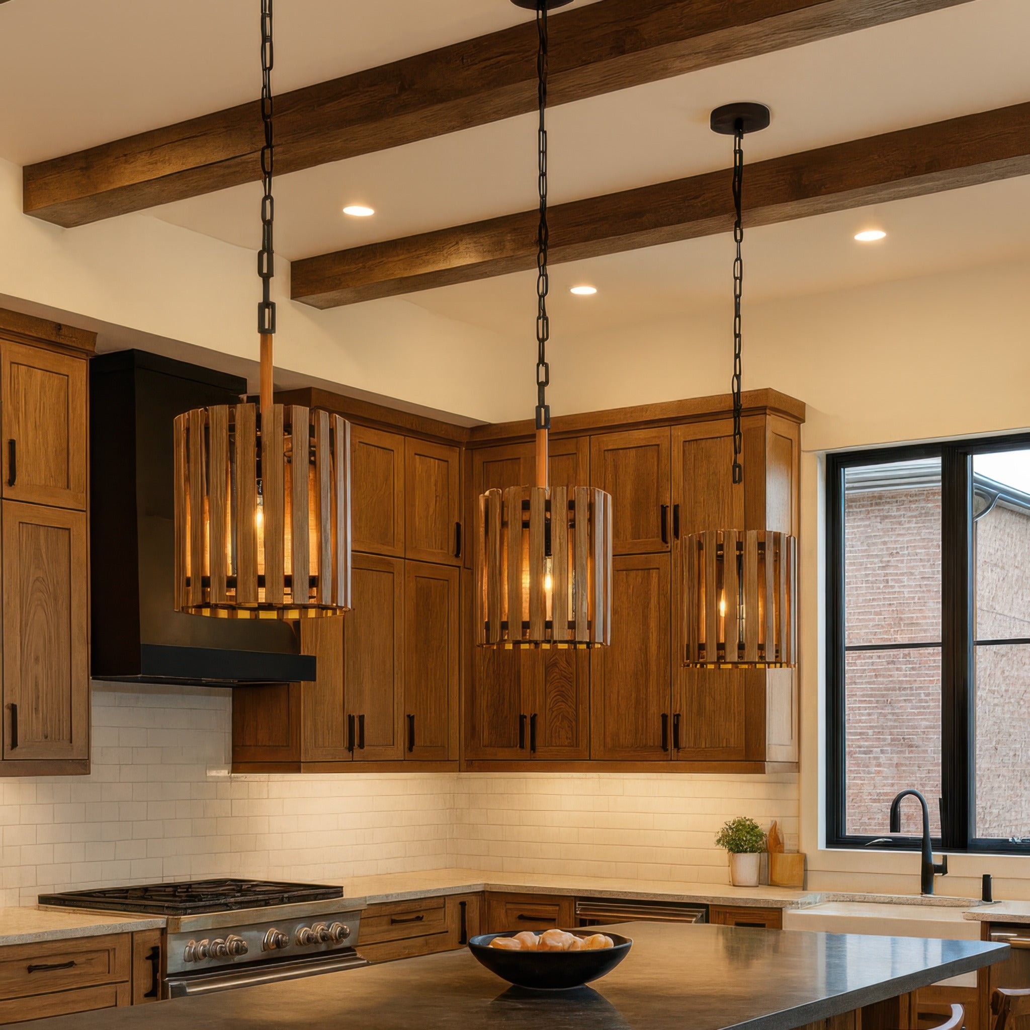Suratto 2 Light   Pendant - Matte Black/Medium Walnut