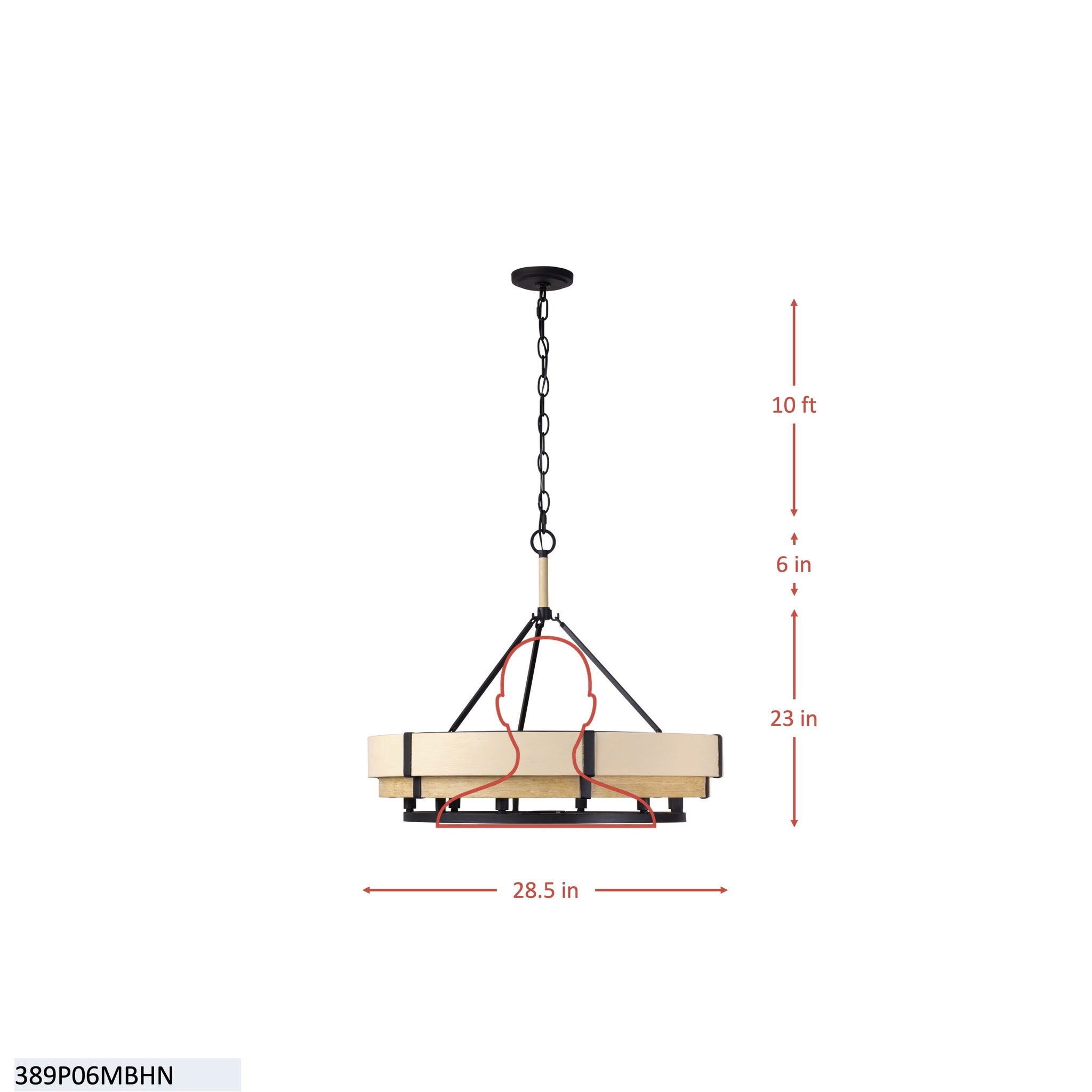 Blonde Moment 6 Light   Pendant - Matte Black/Honey/Medium Oak
