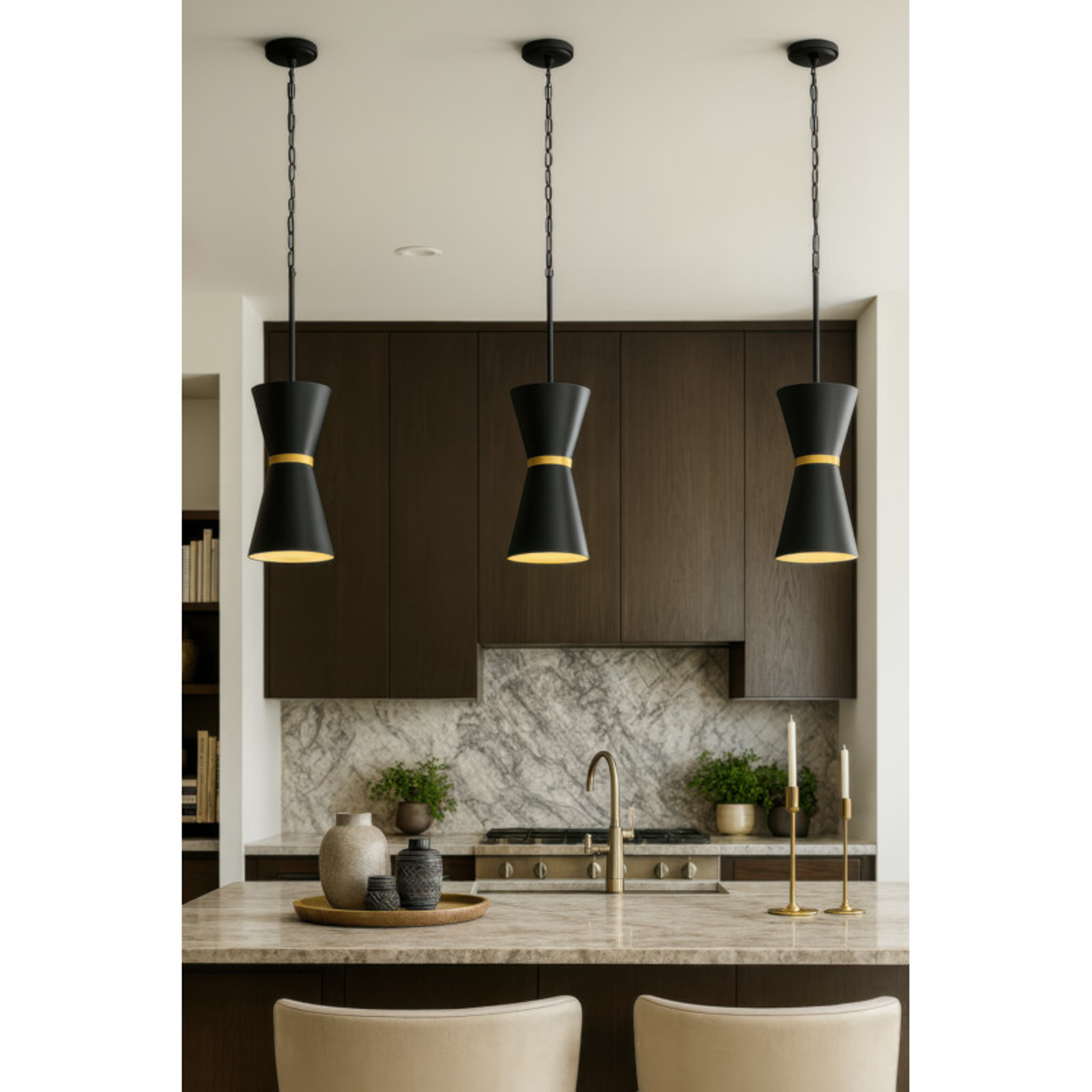 Mad Hatter 2-Light Pendant - Matte Black/French Gold