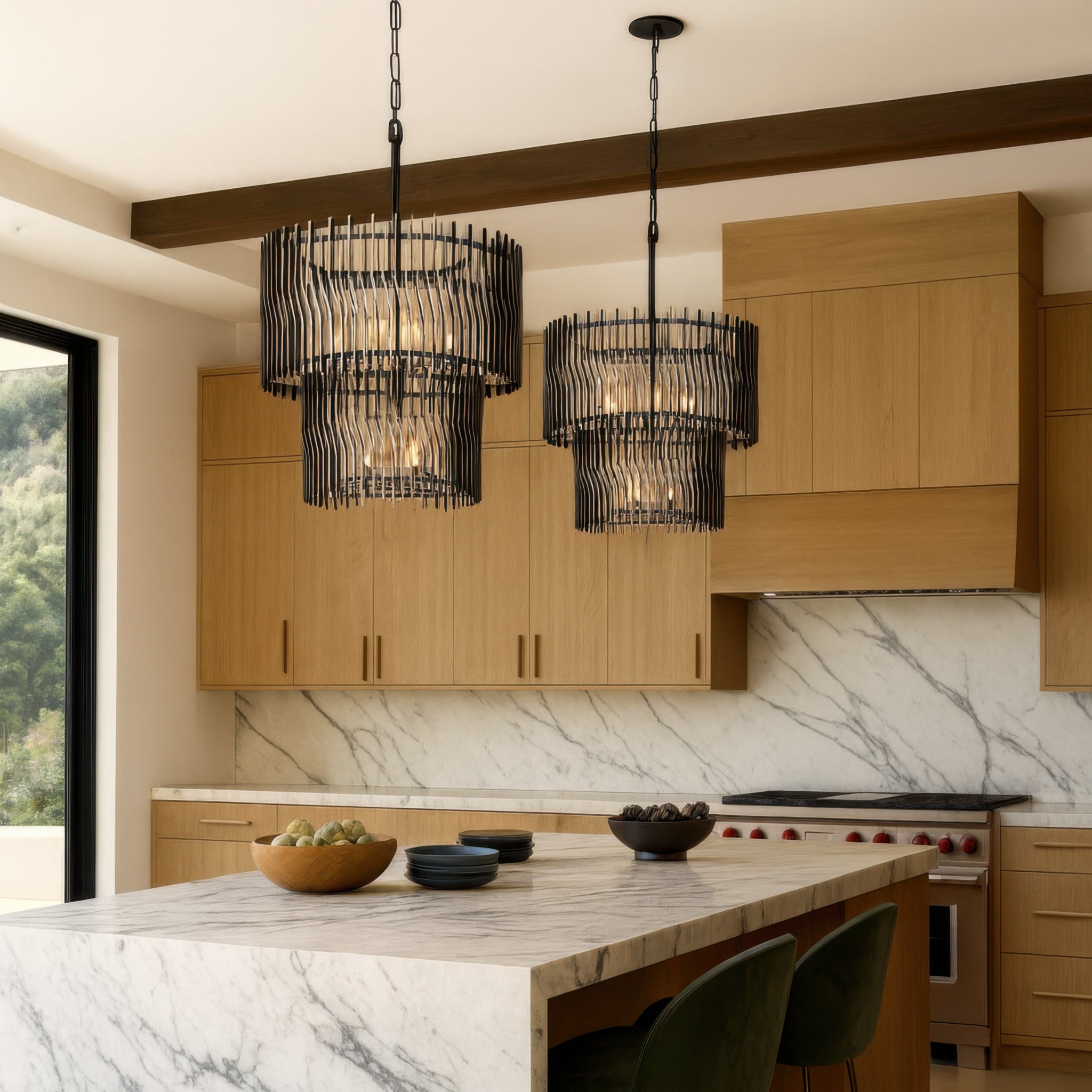 Park Row 10 Light 2-Tier Chandelier - Matte Black/French Gold
