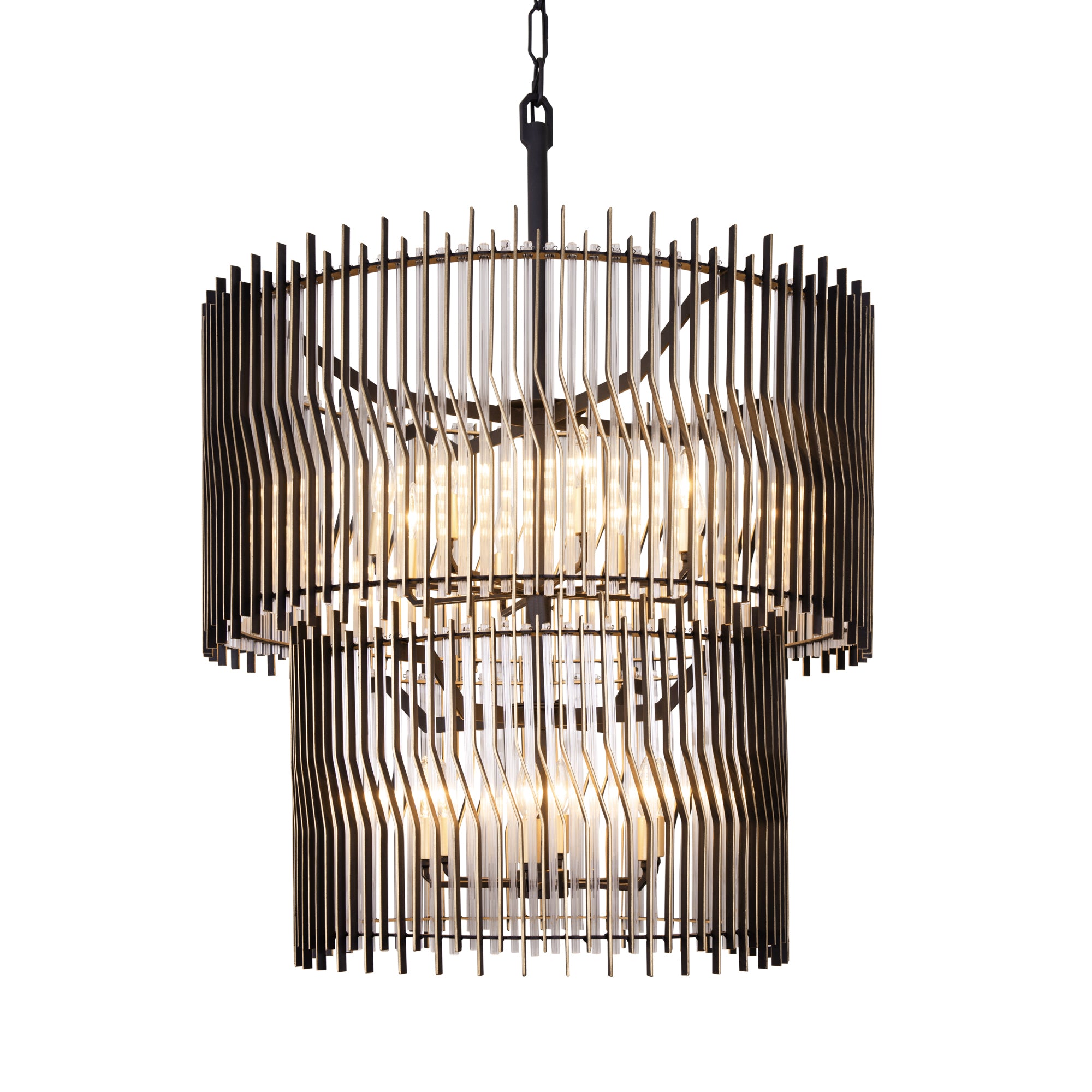 Park Row 14 Light 2-Tier Chandelier - Matte Black/French Gold