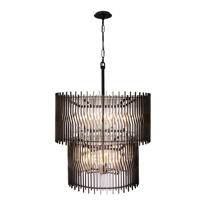 Park Row 393C14MBFG 14-Lt 2-Tier Chandelier - Matte Black/French Gold