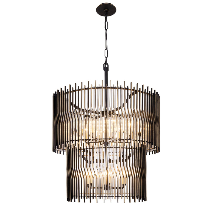 Park Row 393C14MBFG 14-Lt 2-Tier Chandelier - Matte Black/French Gold