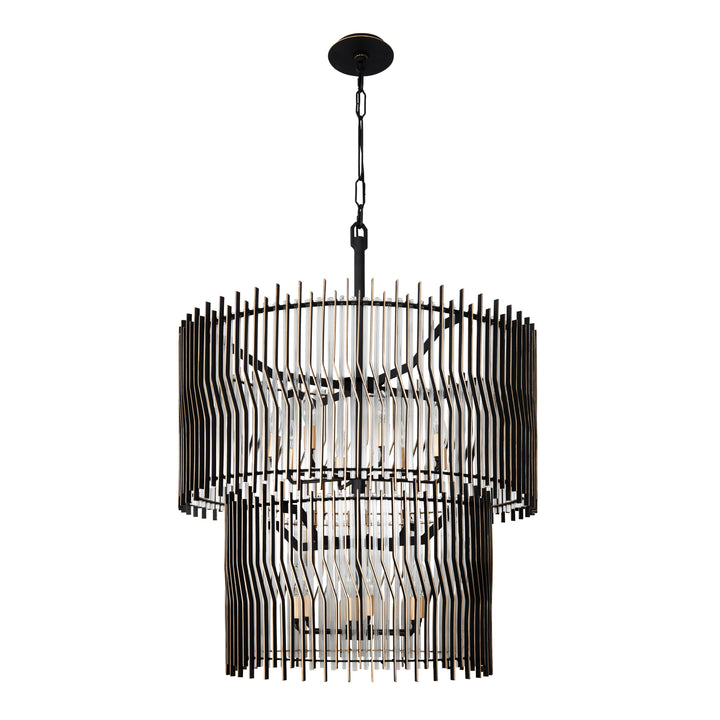 Park Row 393C14MBFG 14-Lt 2-Tier Chandelier - Matte Black/French Gold