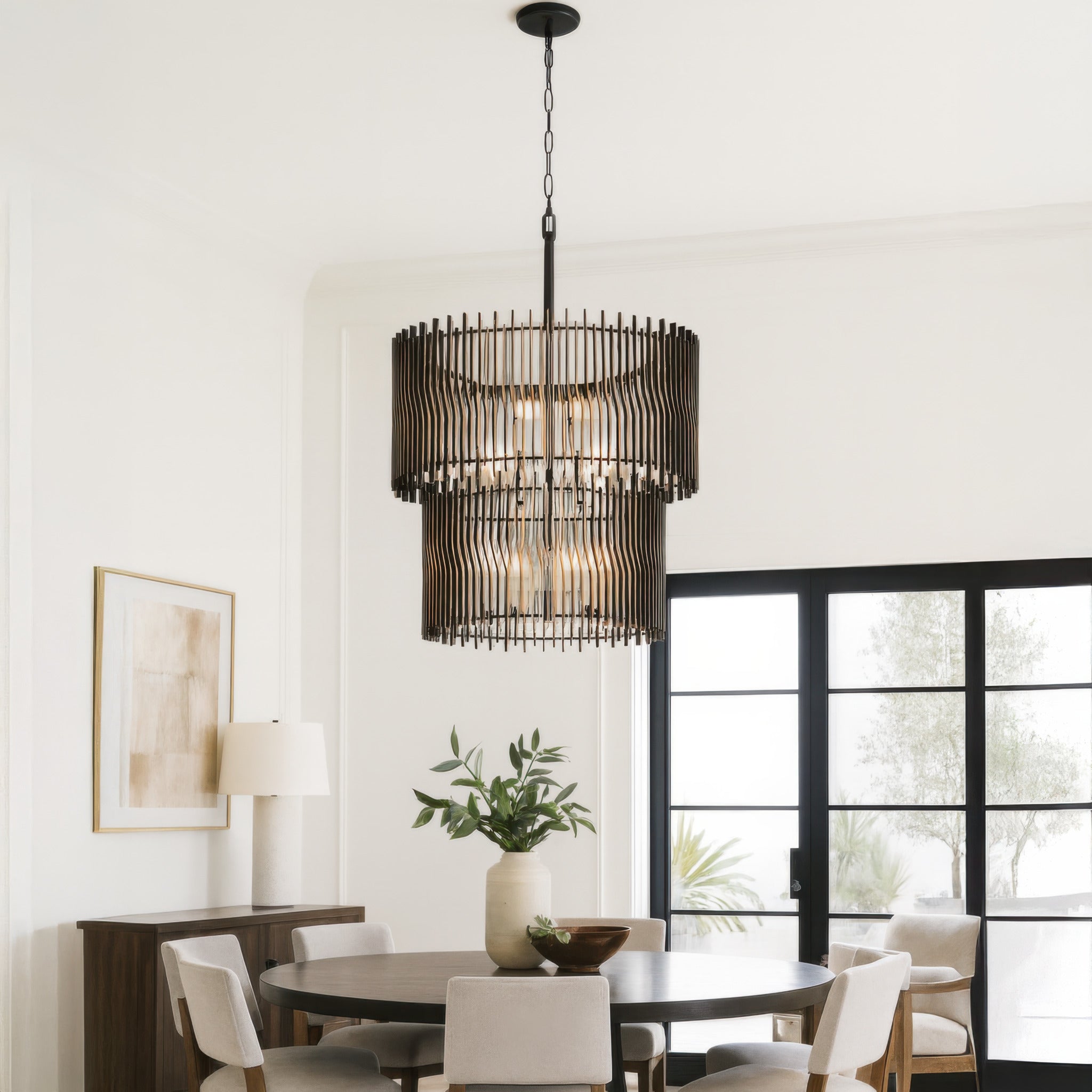 Park Row 14 Light 2-Tier Chandelier - Matte Black/French Gold