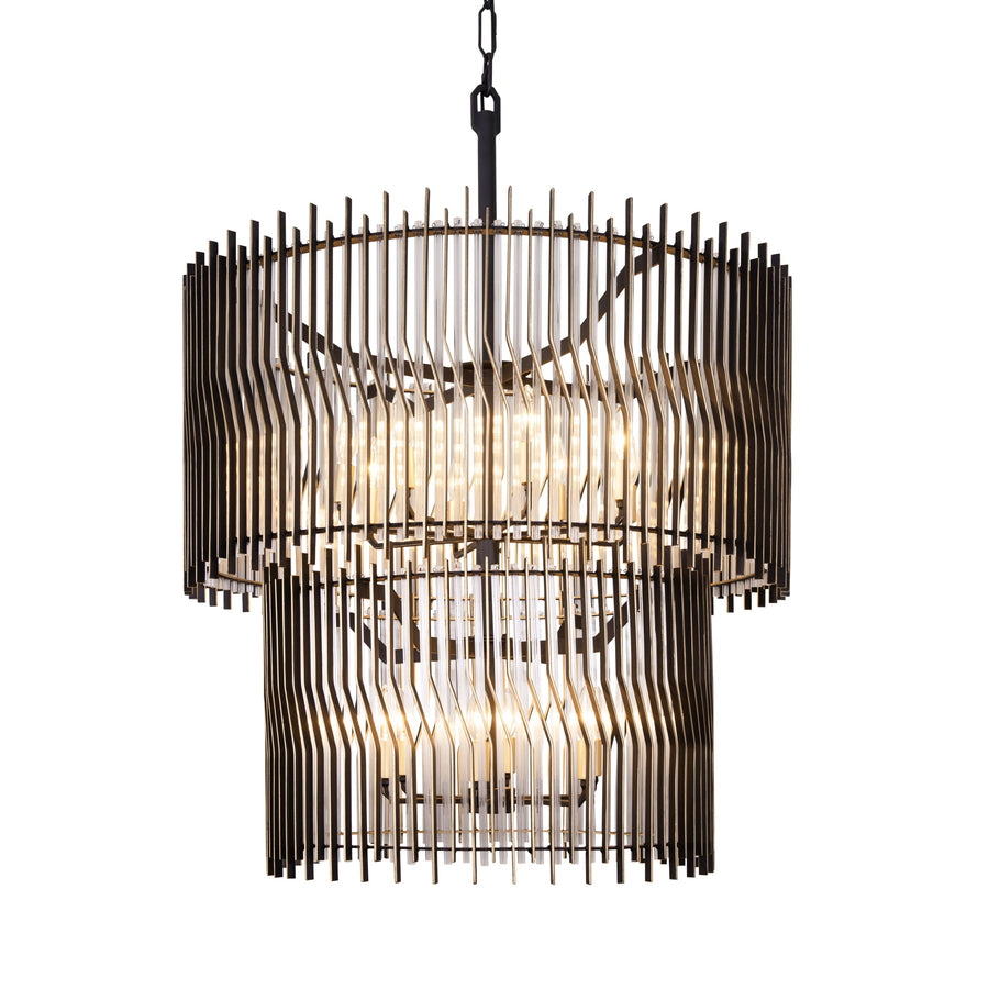 Park Row 393C14MBFG 14-Lt 2-Tier Chandelier - Matte Black/French Gold