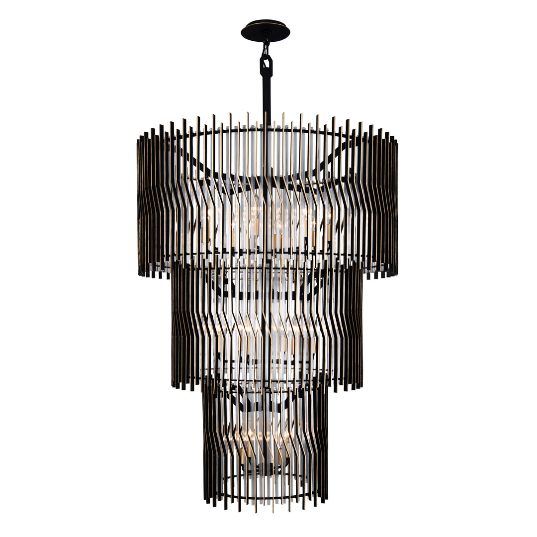 Park Row 393C18MBFG 18-Lt 3-Tier Chandelier - Matte Black/French Gold