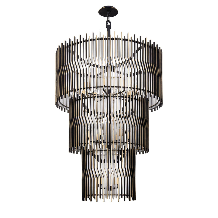 Park Row 393C18MBFG 18-Lt 3-Tier Chandelier - Matte Black/French Gold