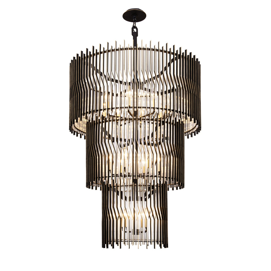 Park Row 393C18MBFG 18-Lt 3-Tier Chandelier - Matte Black/French Gold