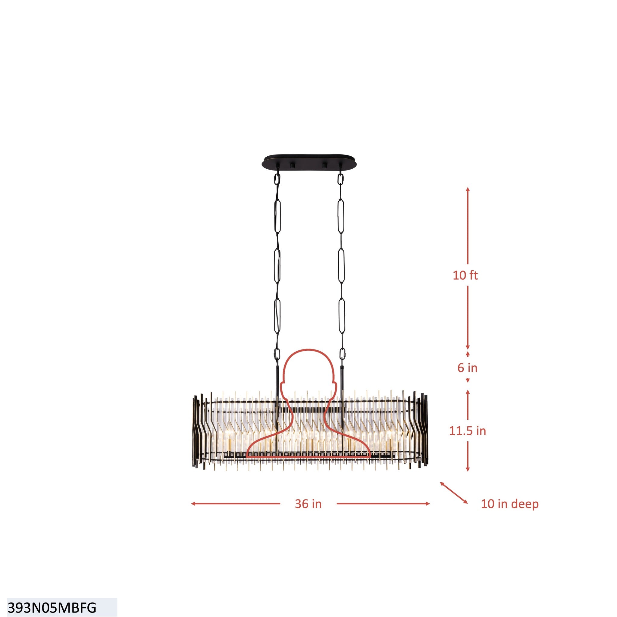 Park Row 5 Light   Linear Pendant - Matte Black/French Gold
