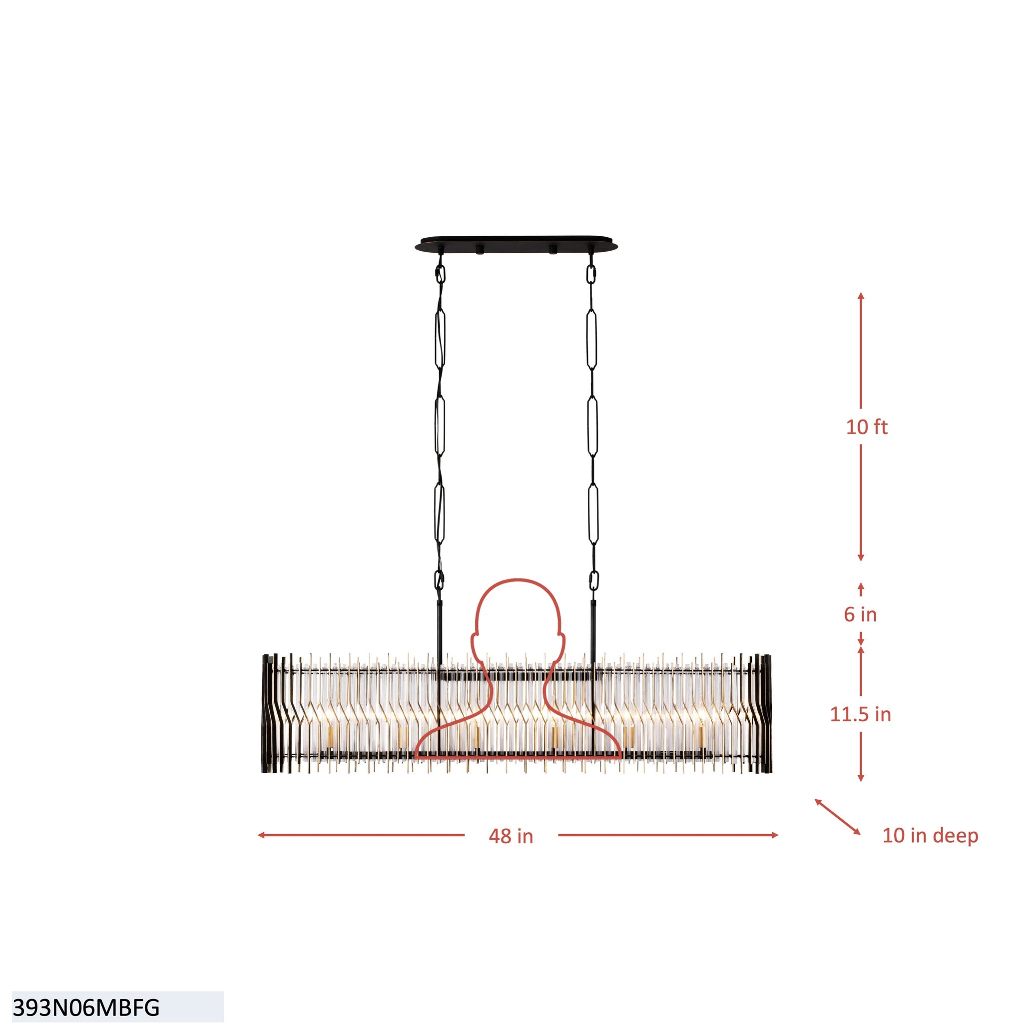 Park Row 6 Light   Linear Pendant - Matte Black/French Gold
