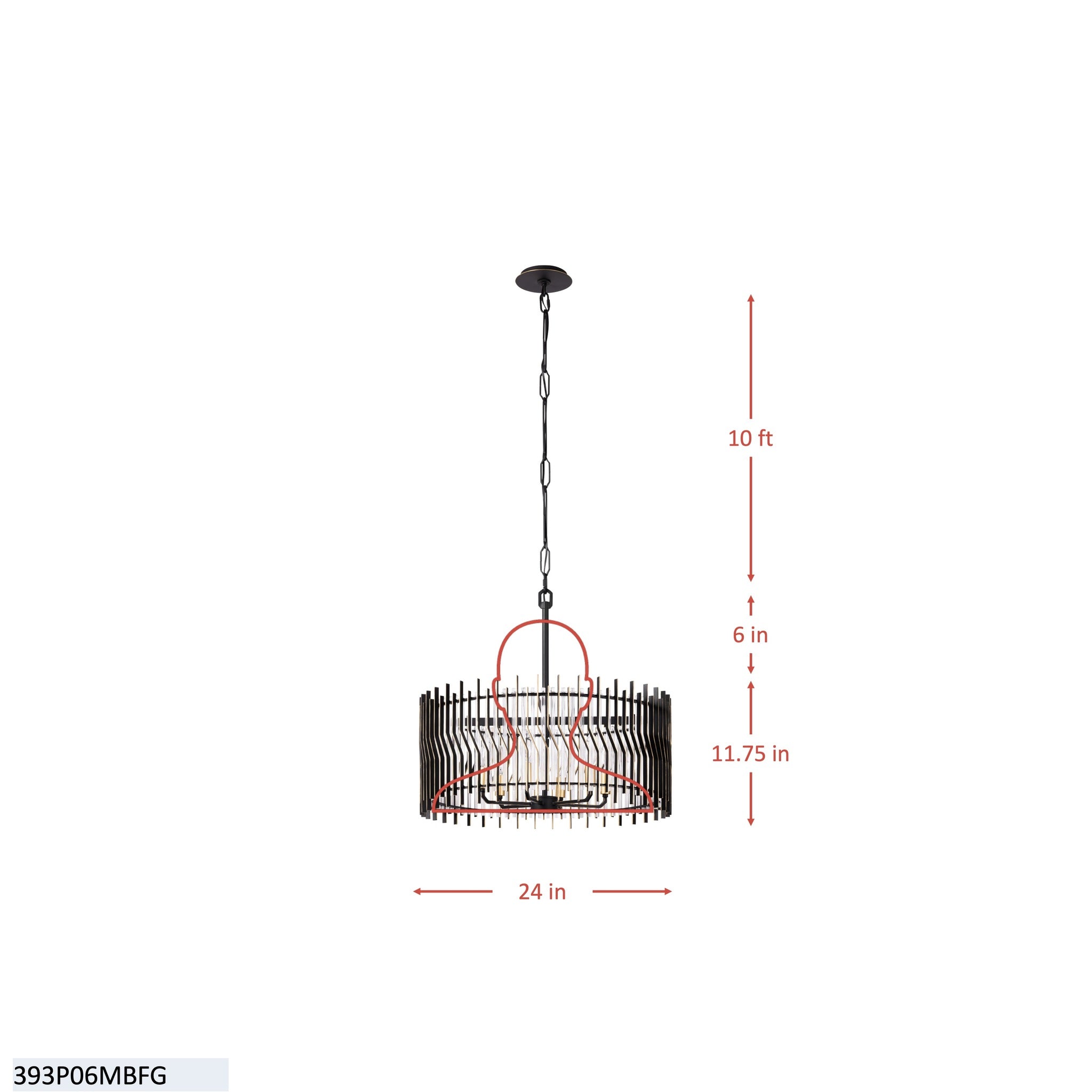 Park Row 6 Light   Pendant - Matte Black/French Gold