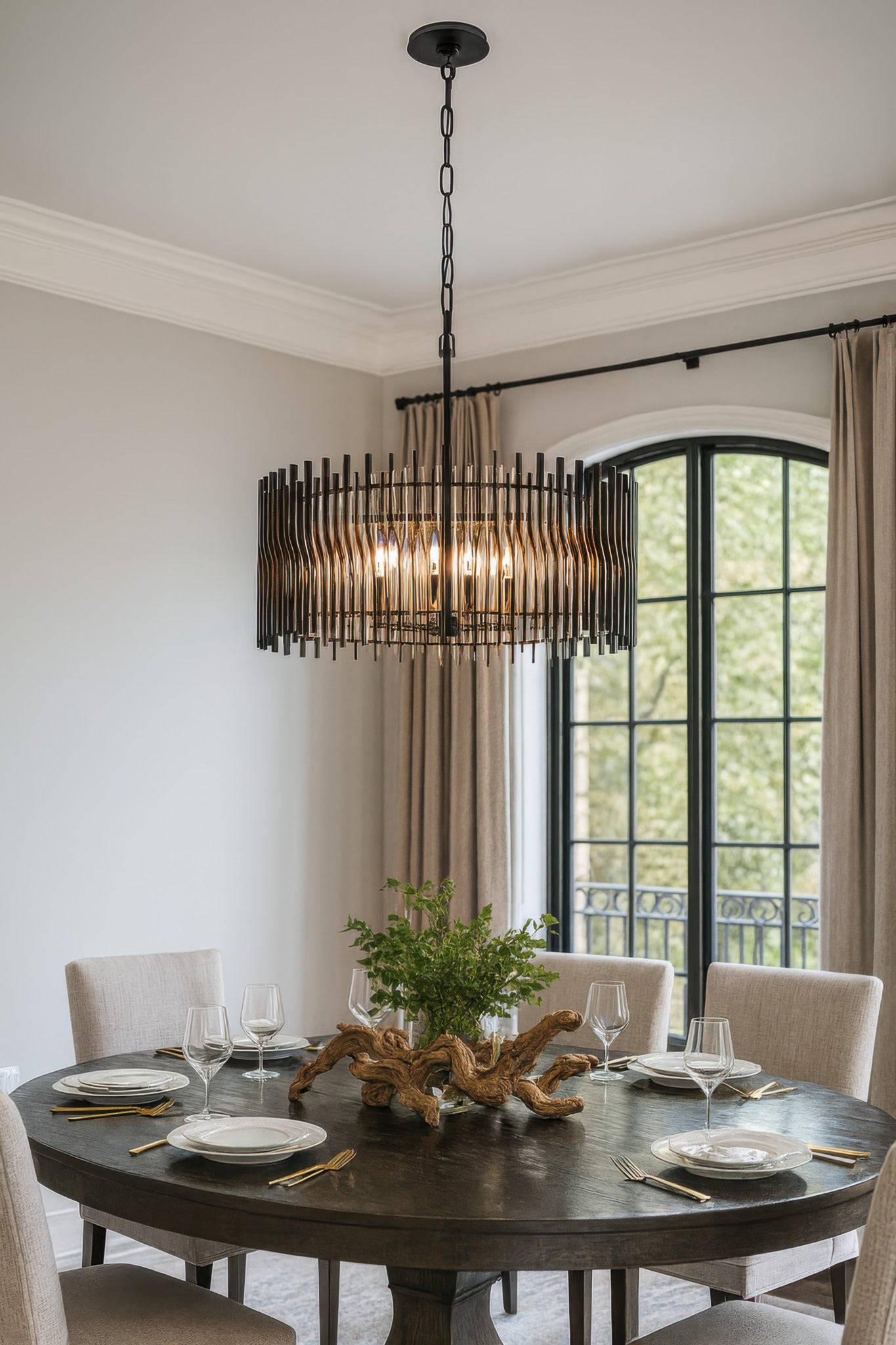 Park Row 6-Light Pendant - Matte Black/French Gold