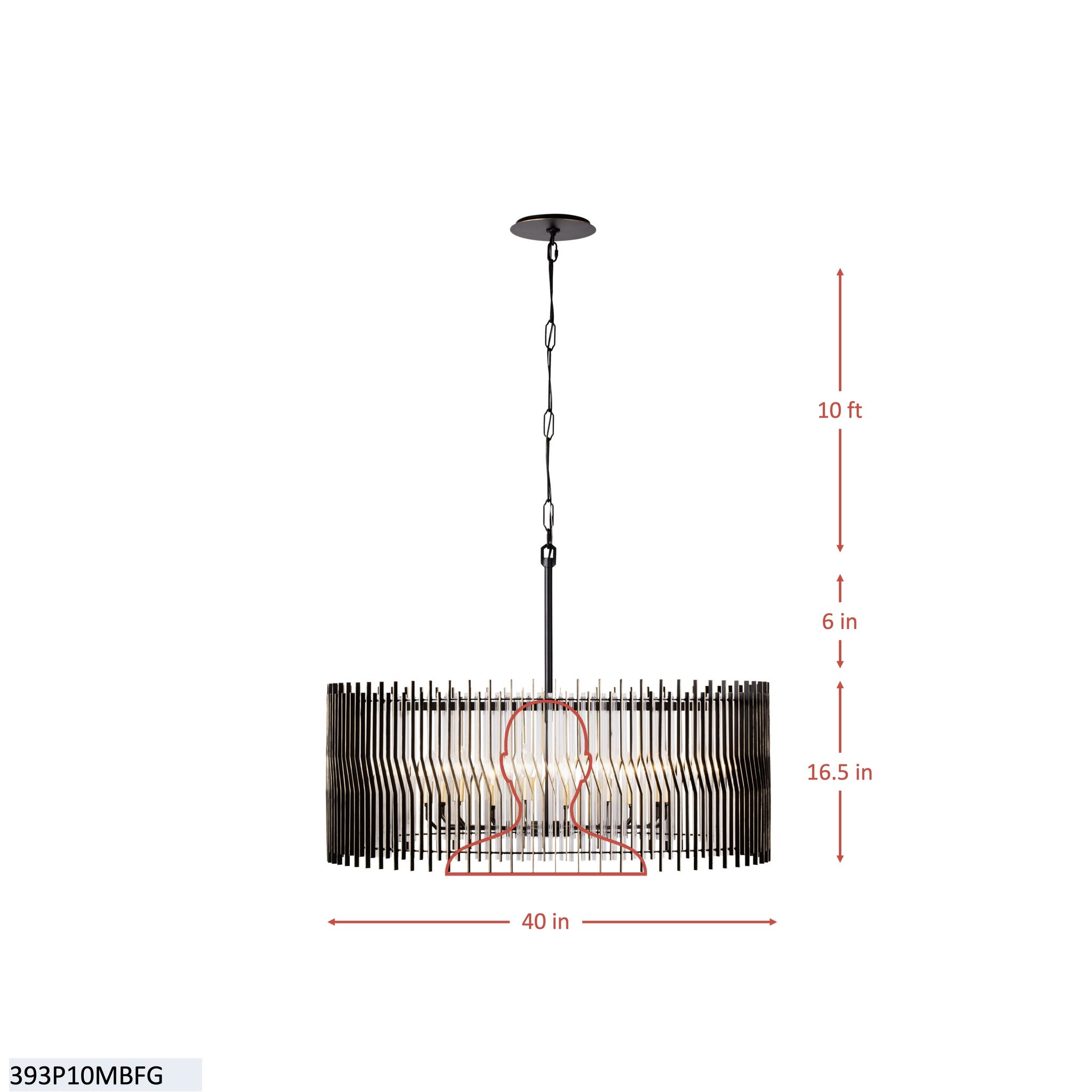 Park Row 10 Light   Pendant - Matte Black/French Gold