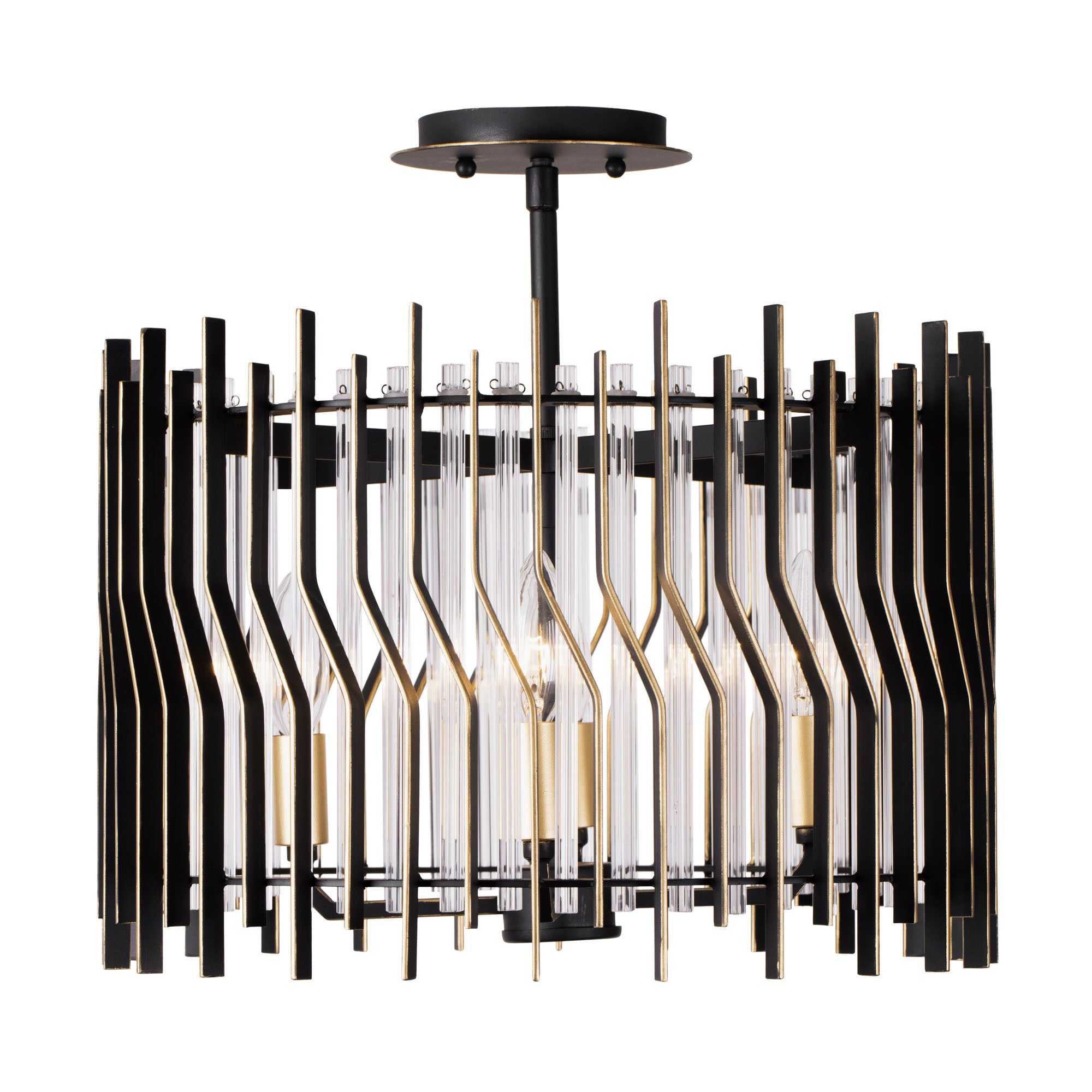 Park Row 4 Light   Semi-Flush - Matte Black/French Gold