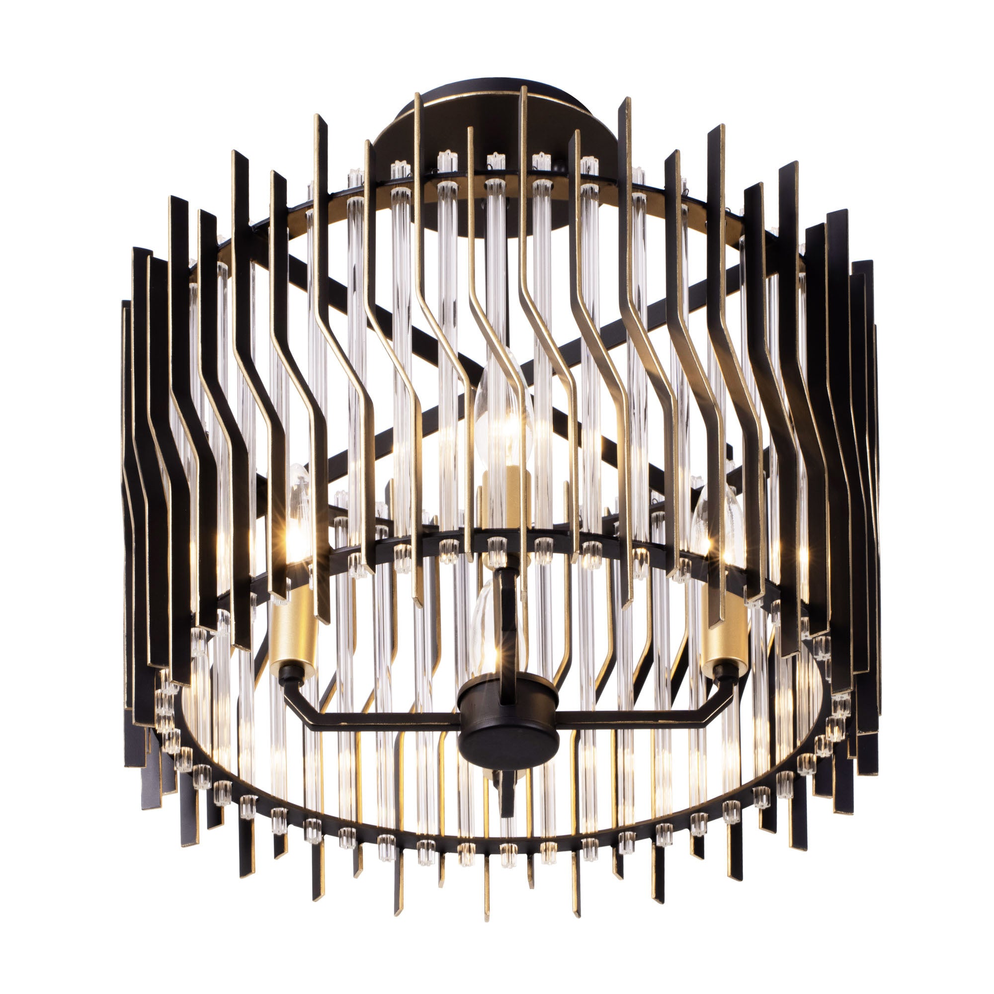 Park Row 4 Light   Semi-Flush - Matte Black/French Gold