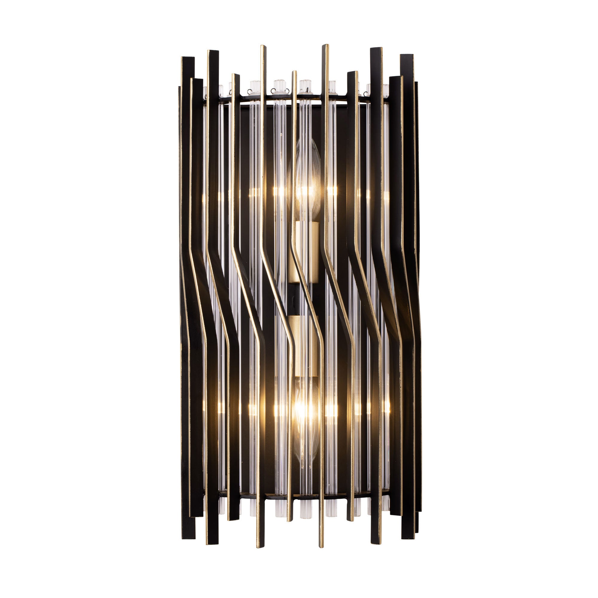 Park Row 2 Light   Sconce - Matte Black/French Gold