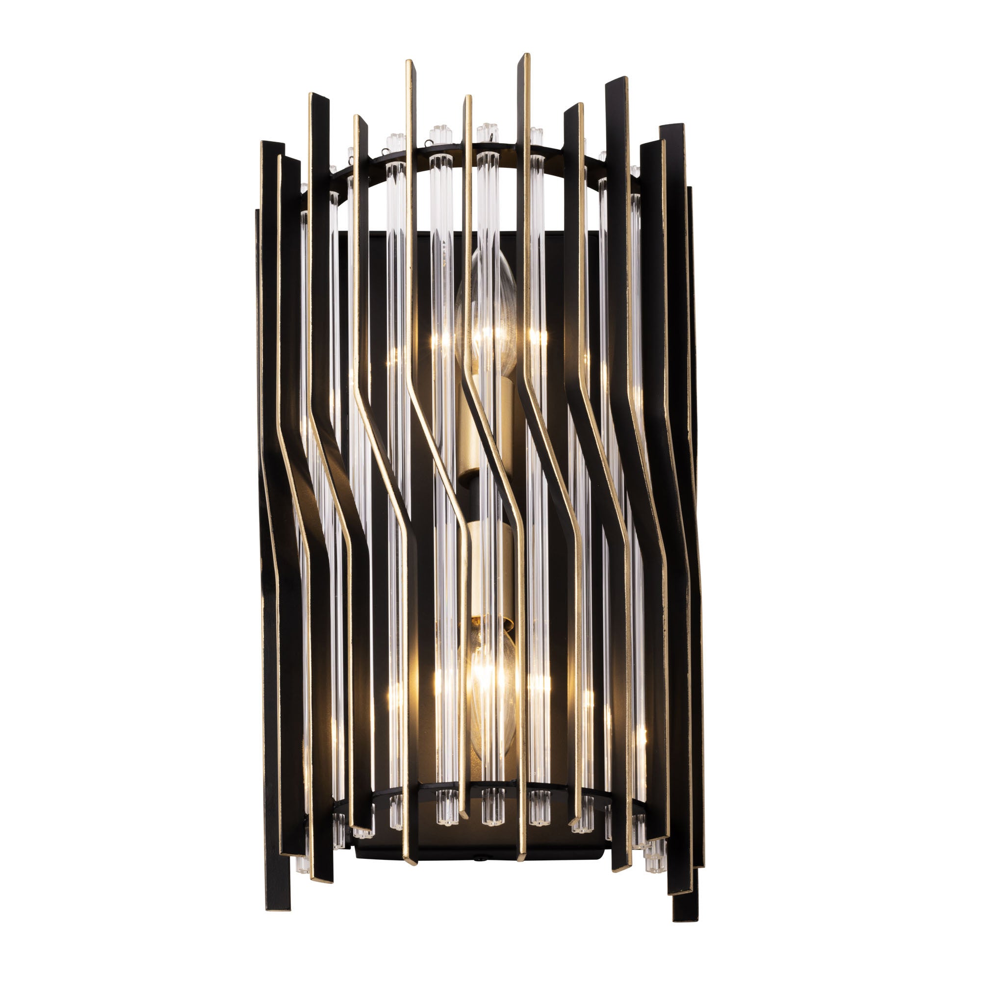 Park Row 2 Light   Sconce - Matte Black/French Gold