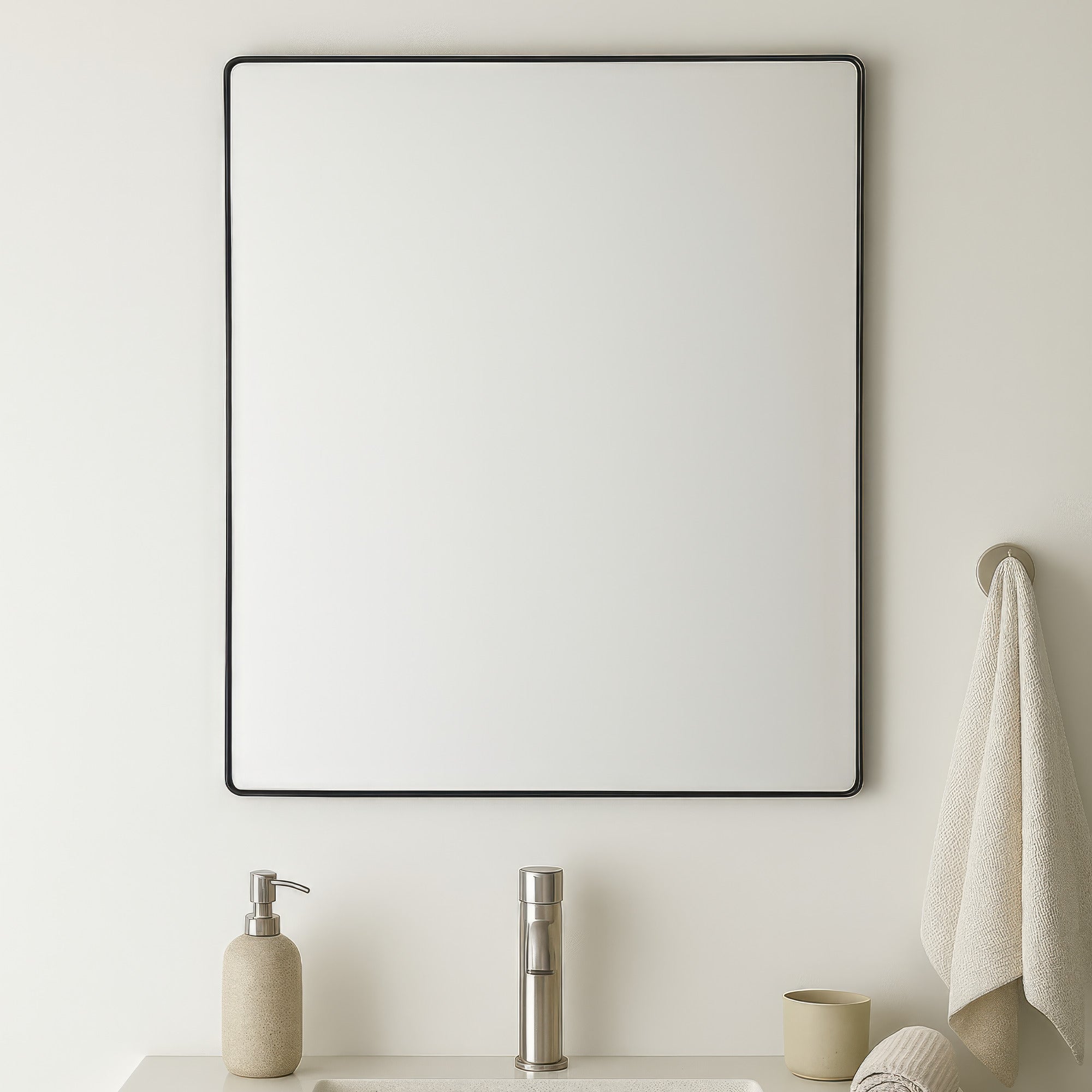Kye 30x24 Rounded Rectangular Wall Mirror - Polished Nickel