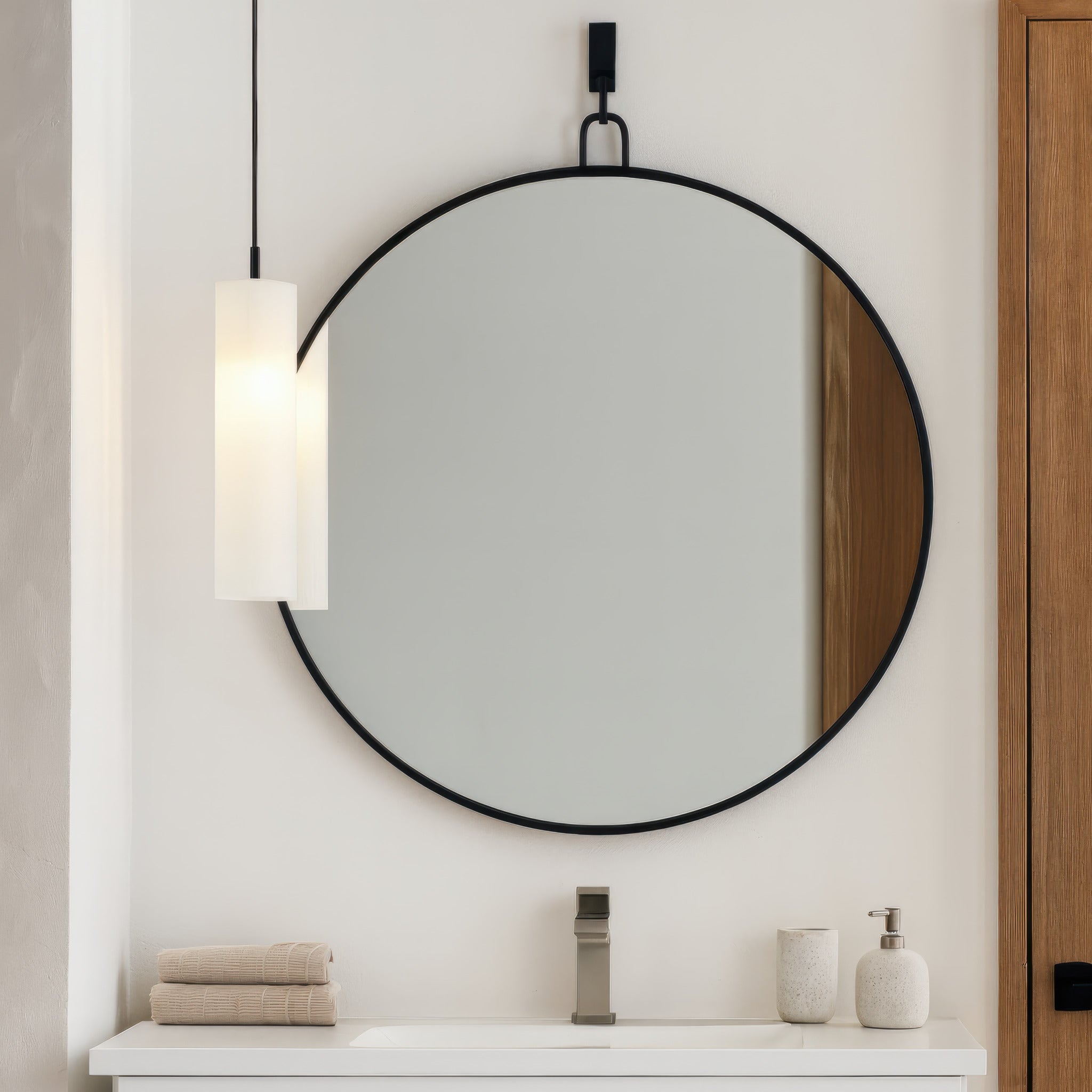 Stopwatch 40-in Round Mirror - Black