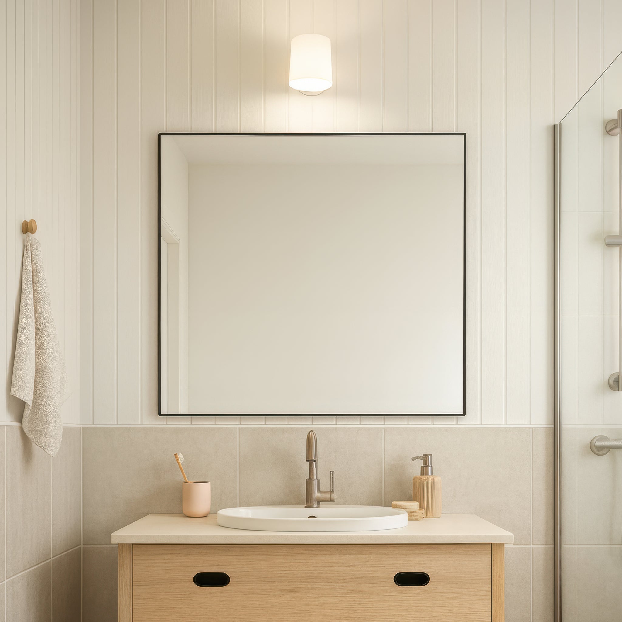 Kye 40x40 Rounded Square Wall Mirror - Black