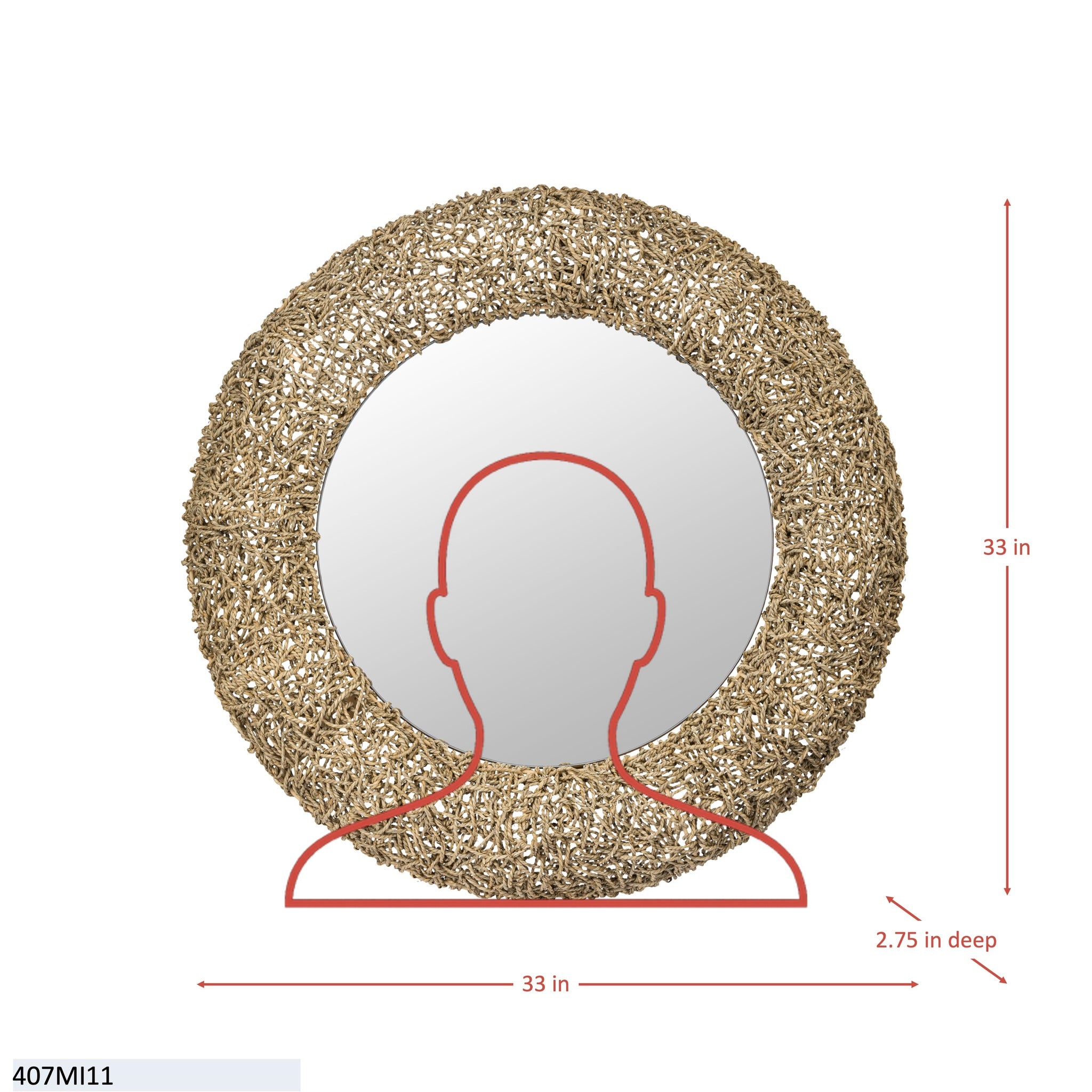 Tangled 33-in Wall Mirror - Natural Rope