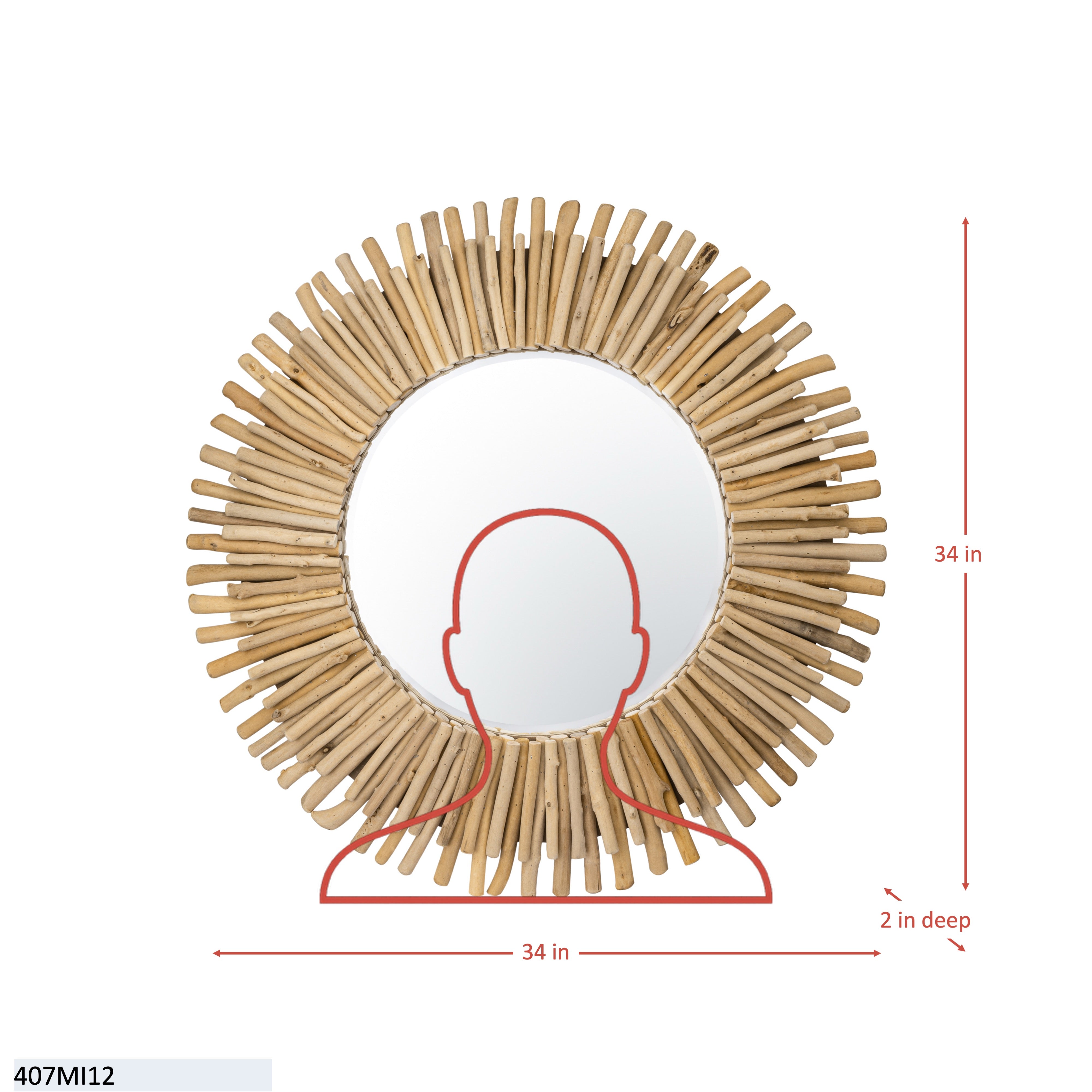 Drifter 34-in Wall Mirror - Natural Driftwood