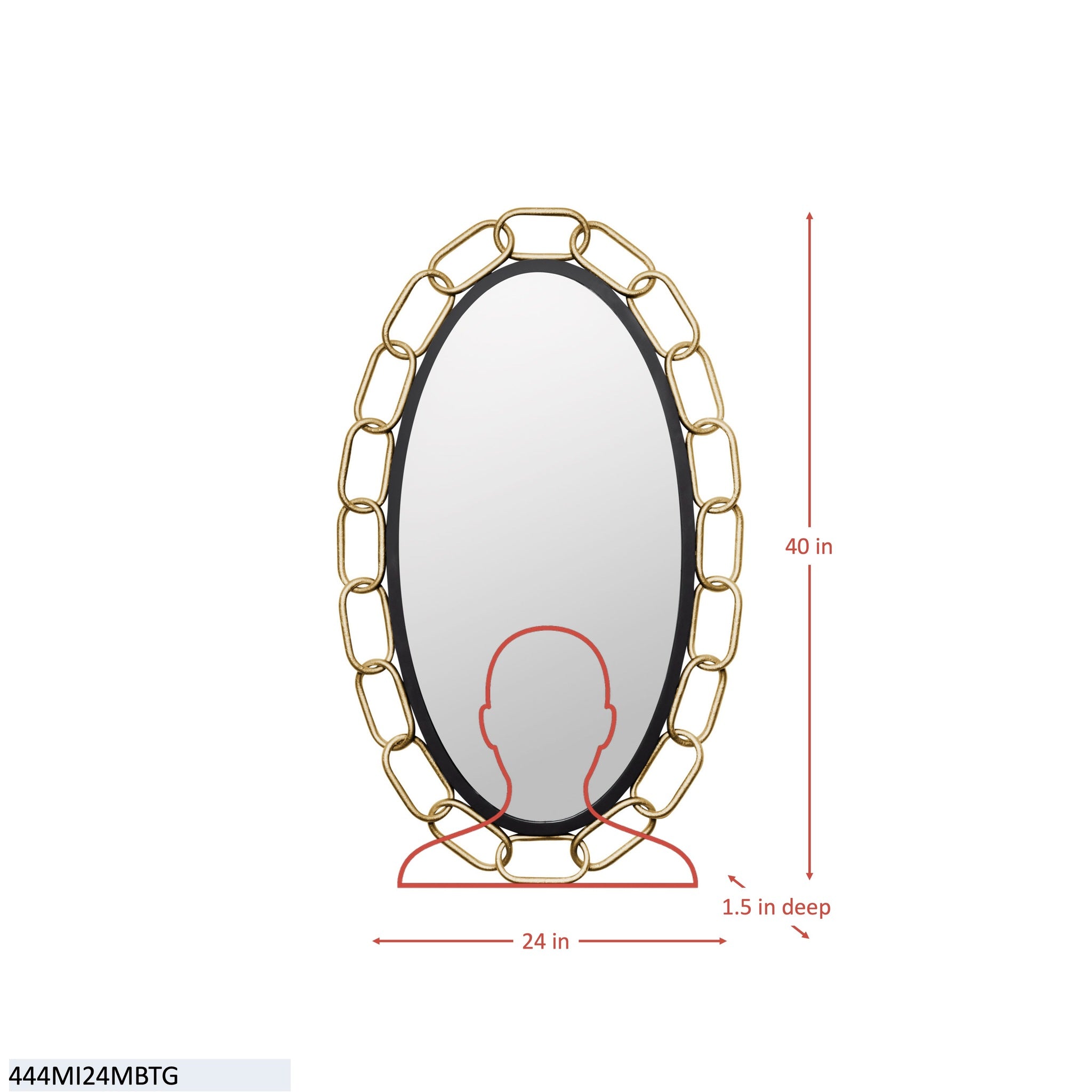 Chains of Love 24x40 Oval Wall Mirror - Matte Black/Textured Silver