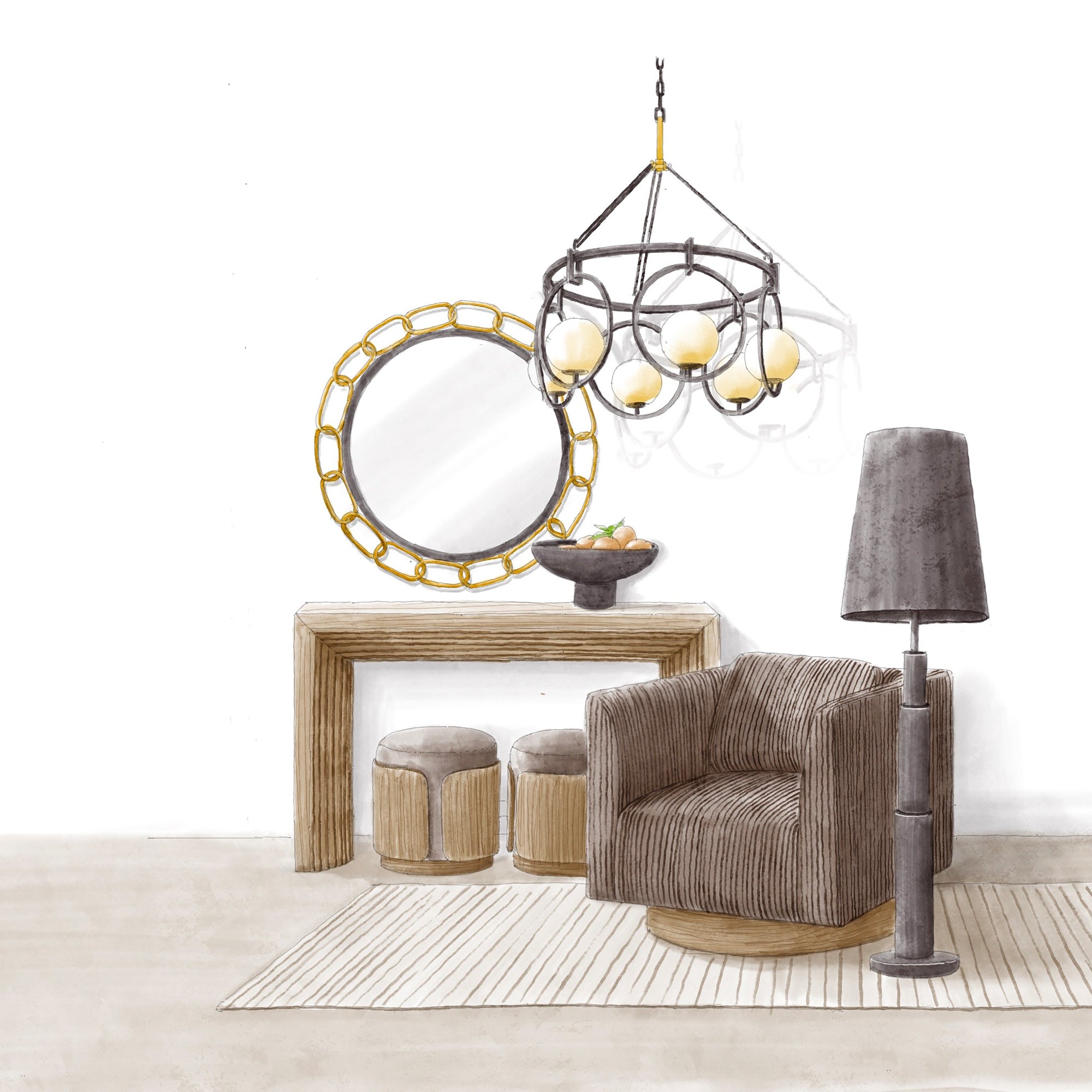 Chains of Love 30-in Round Wall Mirror - Matte Black/Textured Gold