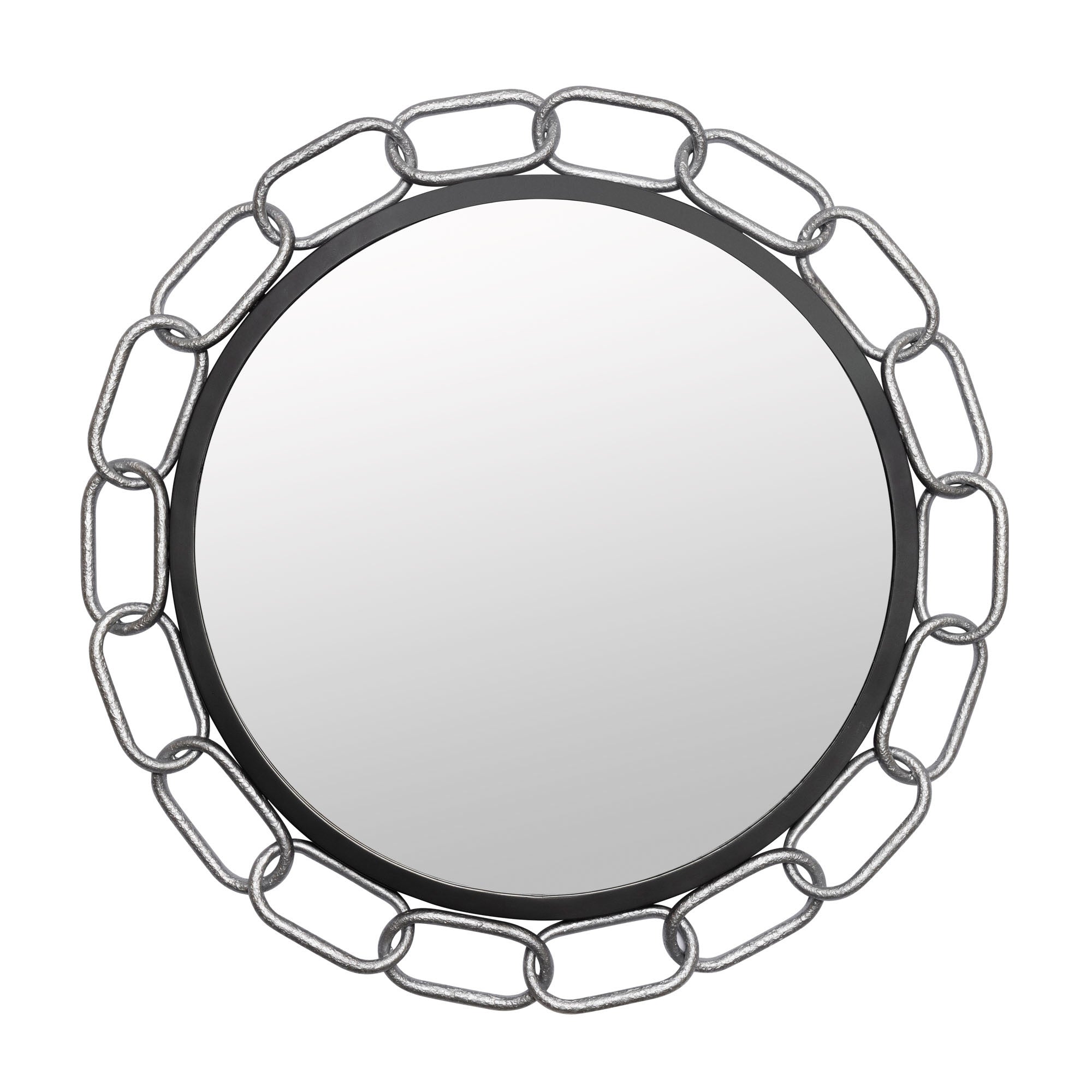 Chains of Love 30-in Round Wall Mirror - Matte Black/Textured Silver