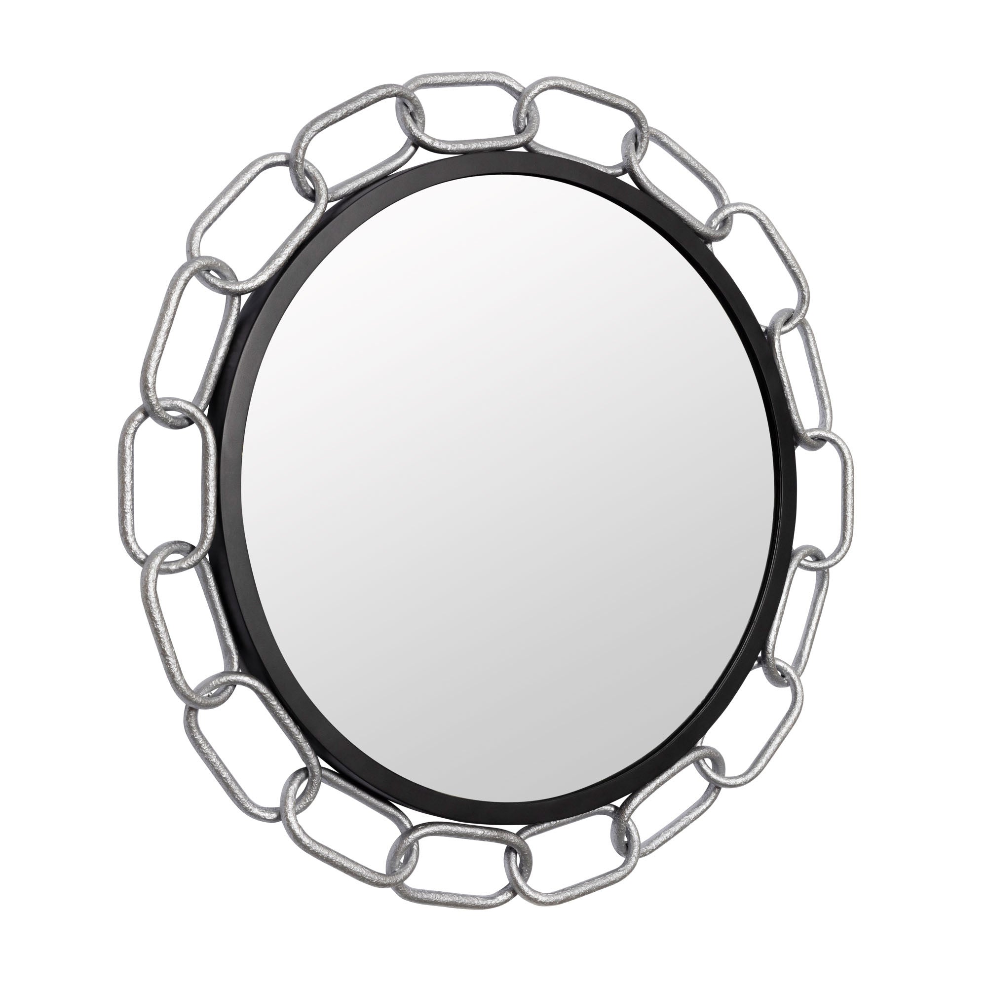 Chains of Love 30-in Round Wall Mirror - Matte Black/Textured Silver