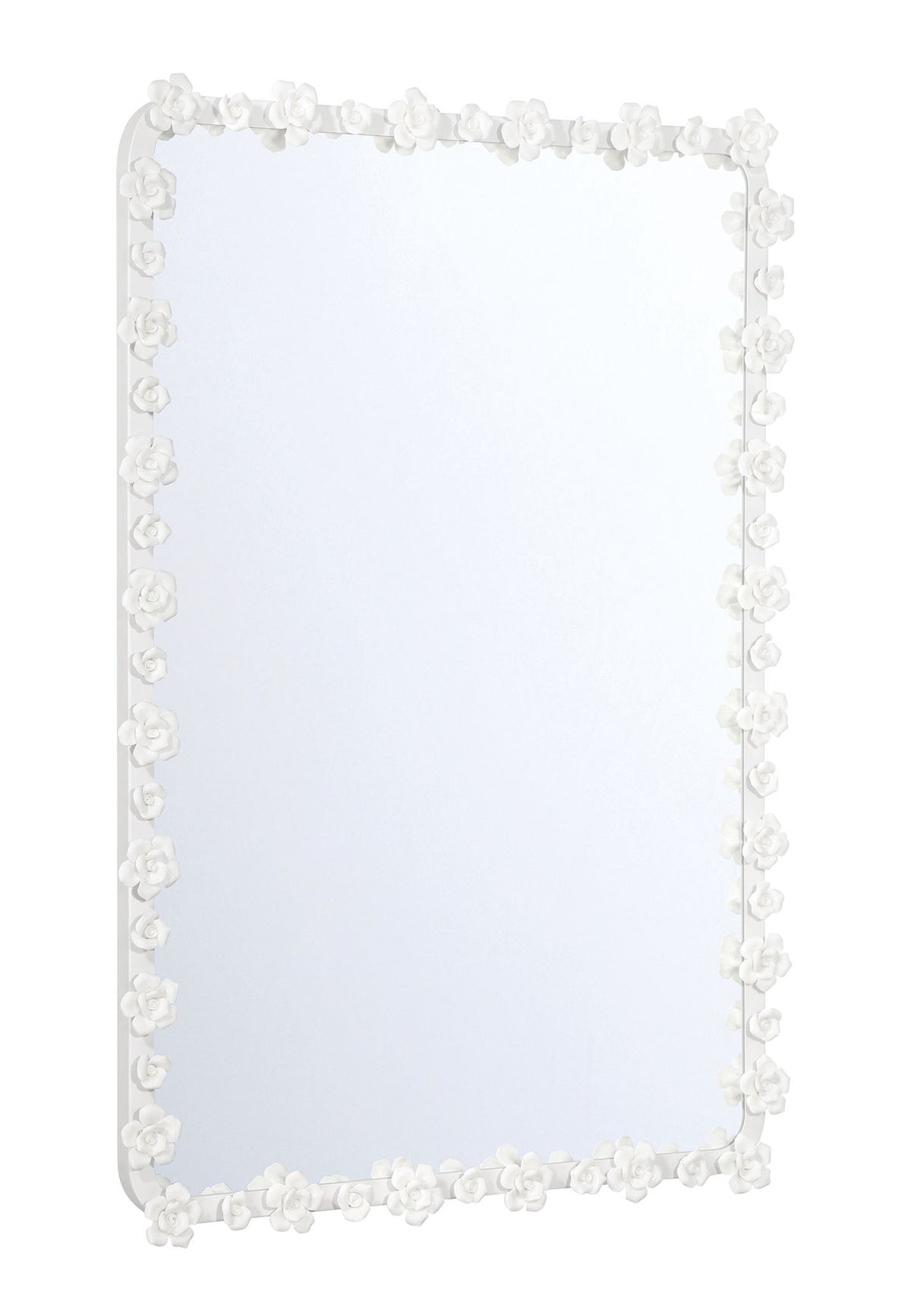 Late Bloomer 26 by 38 Inch Soft Alabaster White Rectangular Mirror with Ecru Ceramic Roses