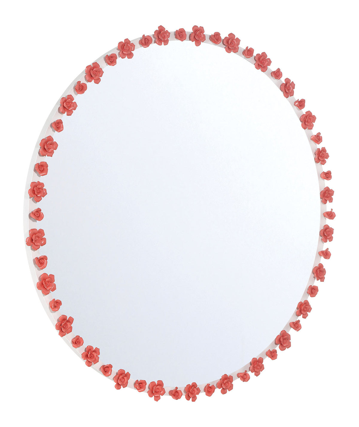 Late Bloomer 38 Inch Round Soft Alabaster White Mirror with Dusty Rose Ceramic Roses