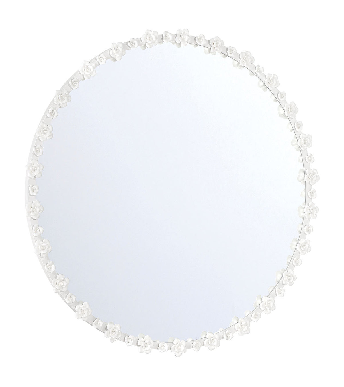 Late Bloomer 38 Inch Round Soft Alabaster White Mirror with Ecru Ceramic Roses