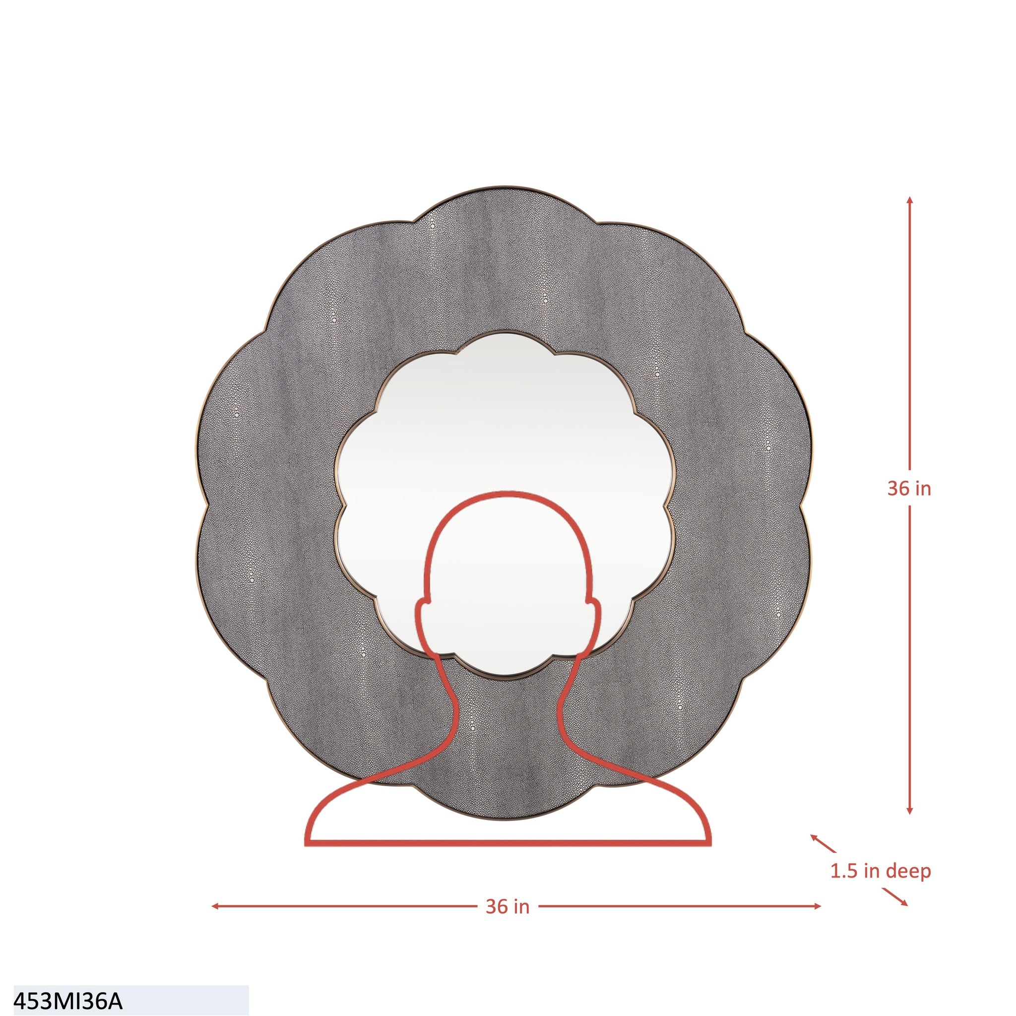 Scallop 36-in Wall Mirror - Gray Shagreen/Weathered Brass