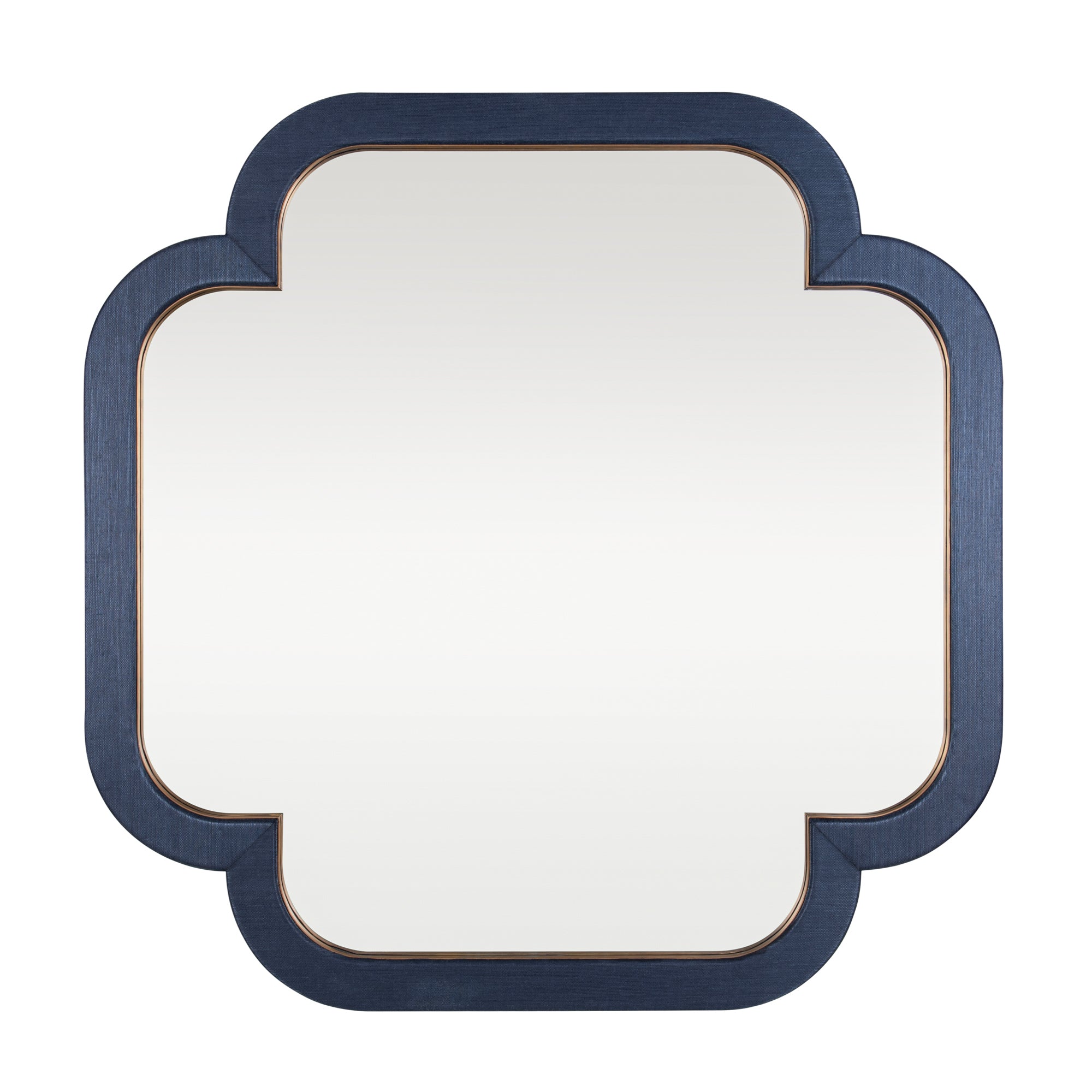 Swiss 50x50 Wall Mirror - Dark Blue Grasscloth/Weathered Brass