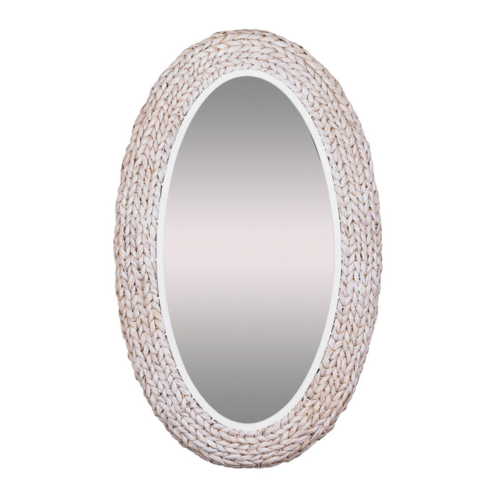 Athena in Whitewash 457MI24MWW 24x40 Oval Wall Mirror - Matte White/Whitewash Seagrass