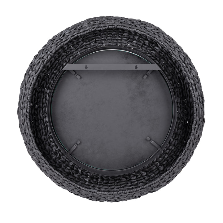 Athena 457MI30MBB 30-in Round Wall Mirror - Matte Black/Black Seagrass