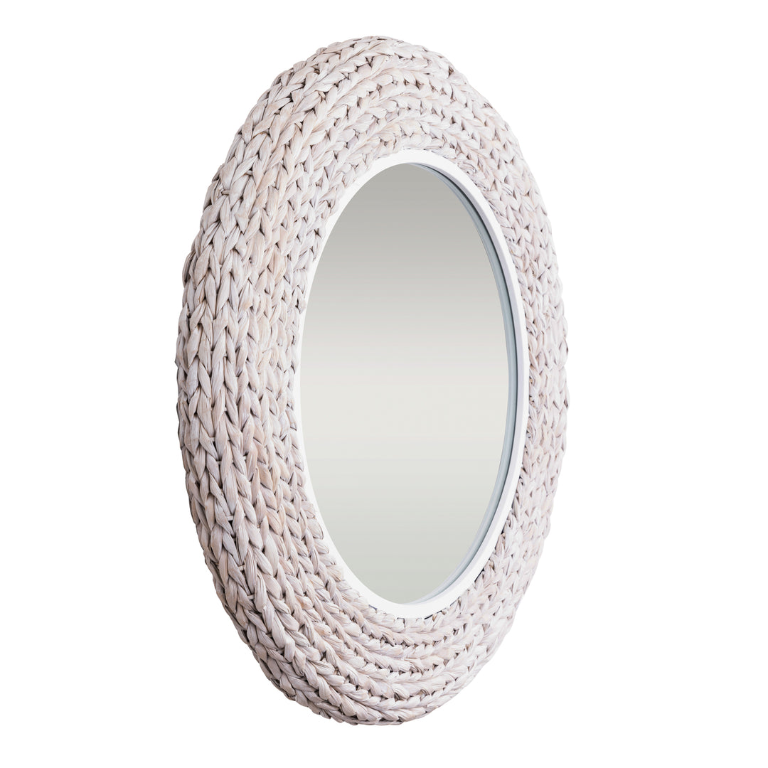 Athena in Whitewash 457MI30MWW 30-in Round Wall Mirror - Matte White/Whitewash Seagrass