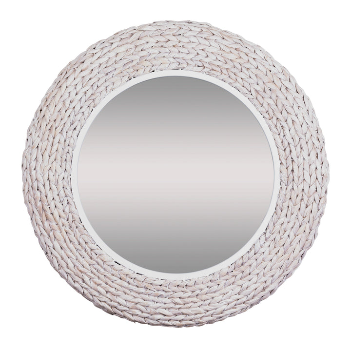 Athena in Whitewash 457MI30MWW 30-in Round Wall Mirror - Matte White/Whitewash Seagrass