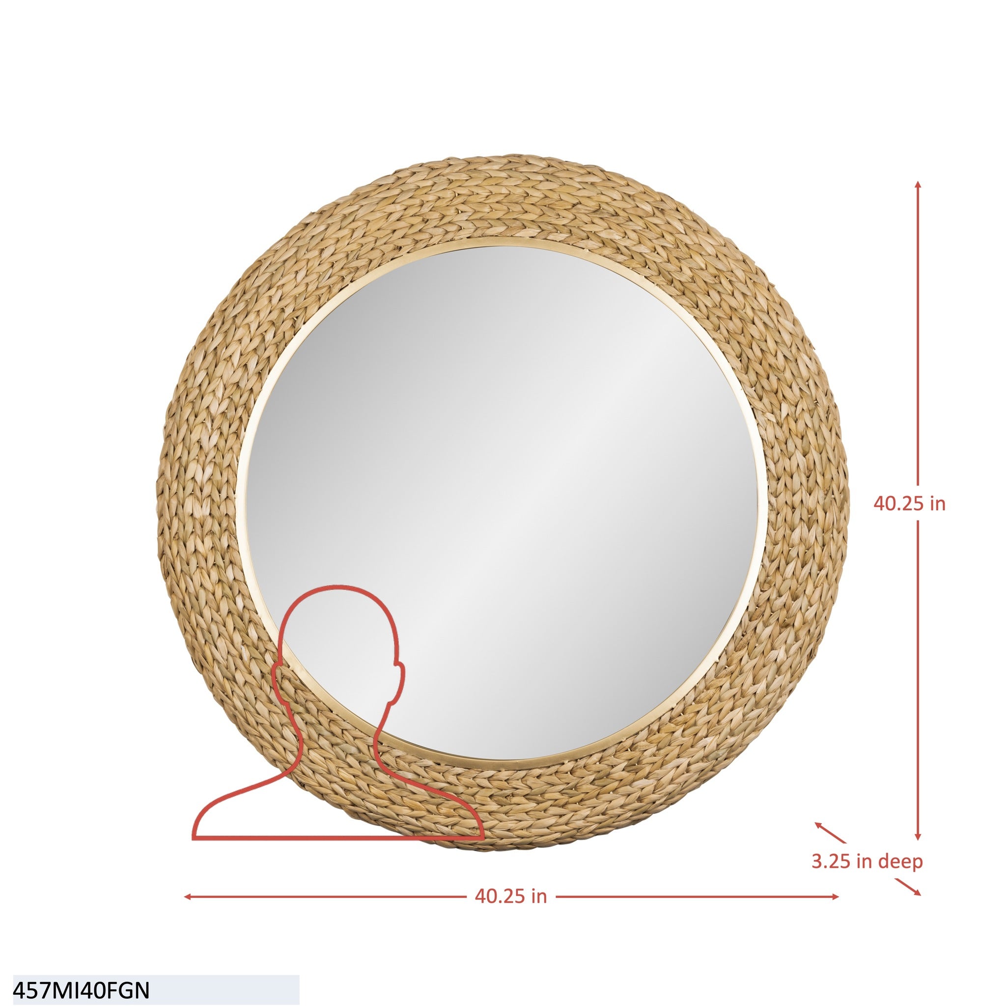 Athena 40-in Round Wall Mirror - French Gold/Natural Seagrass