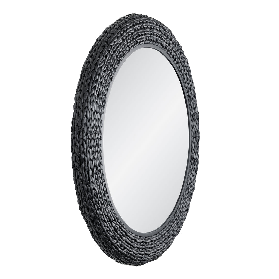 Athena 457MI40MBB 40-in Round Wall Mirror - Matte Black/Black Seagrass