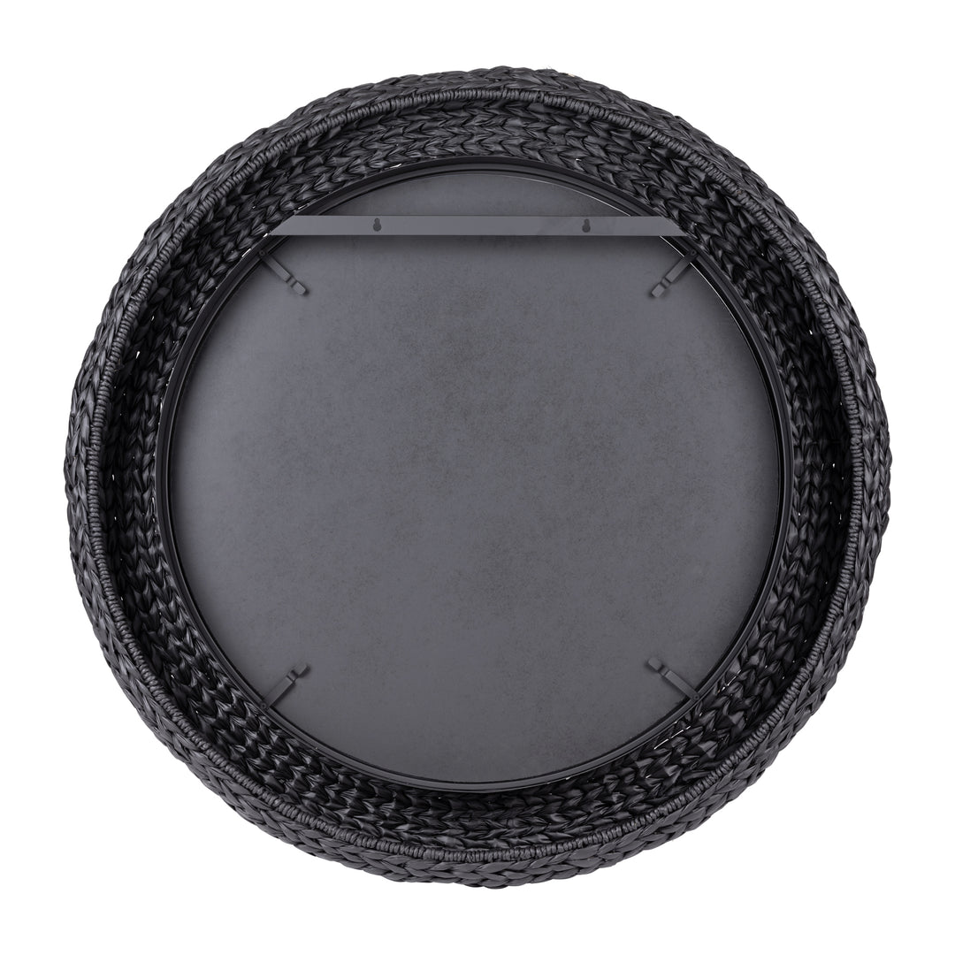 Athena 457MI40MBB 40-in Round Wall Mirror - Matte Black/Black Seagrass