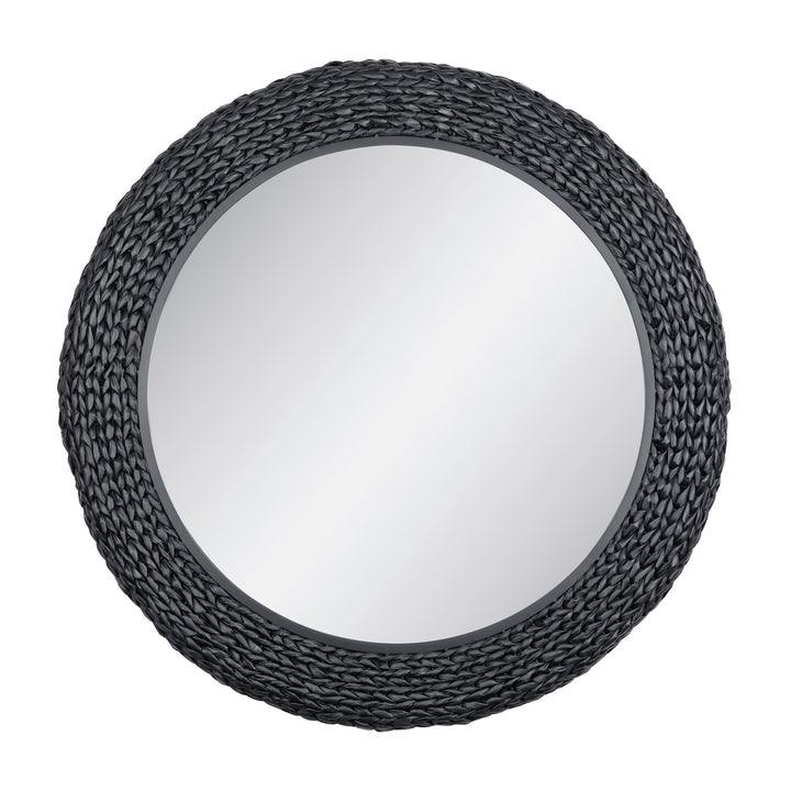 Athena 457MI40MBB 40-in Round Wall Mirror - Matte Black/Black Seagrass