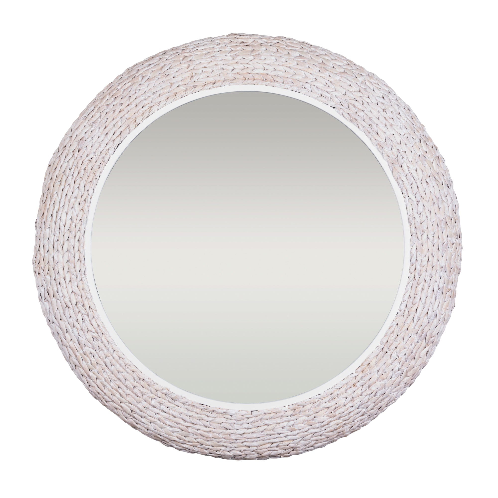 Athena 40-in Round Wall Mirror - Matte White/Whitewash Seagrass