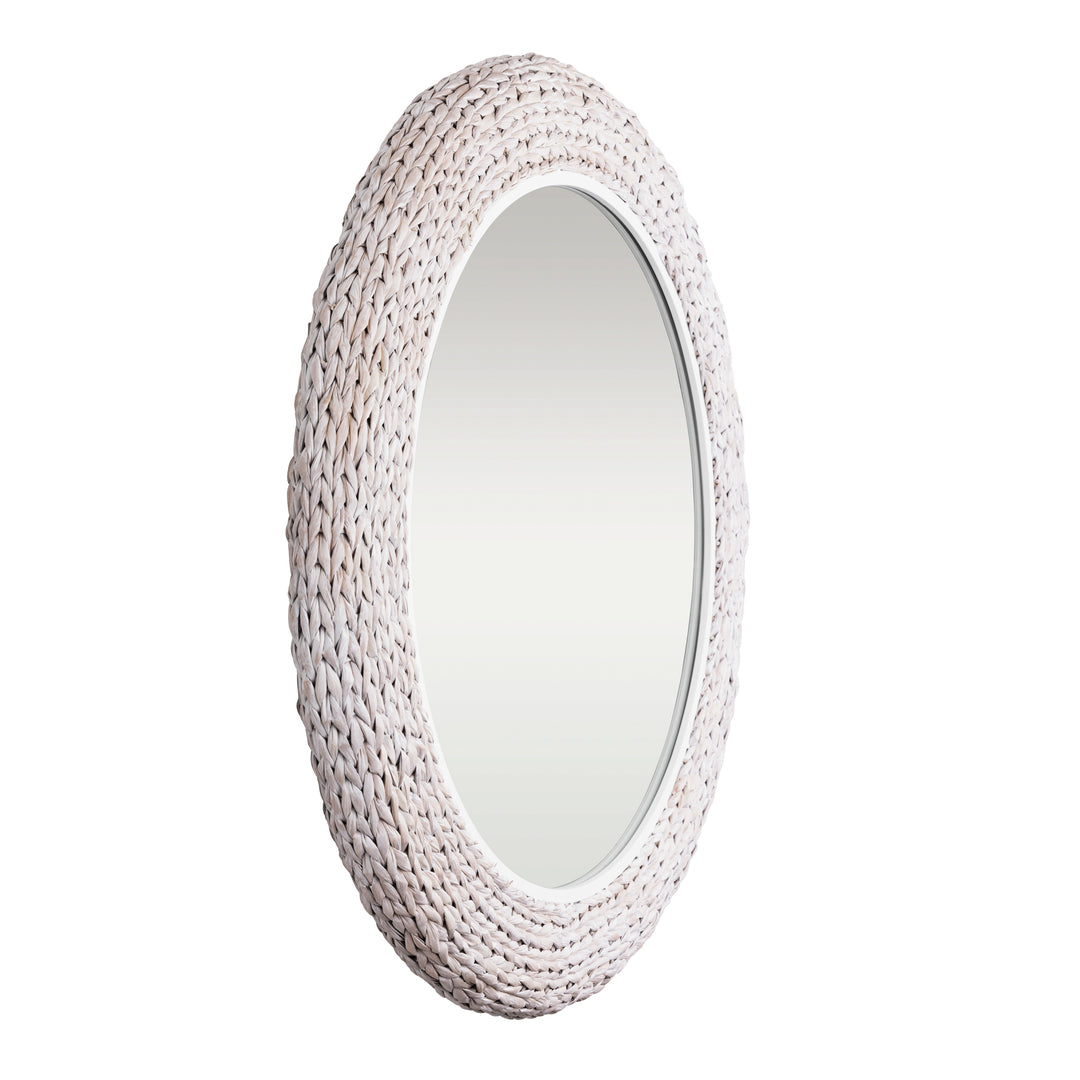 Athena in Whitewash 457MI40MWW 40-in Round Wall Mirror - Matte White/Whitewash Seagrass