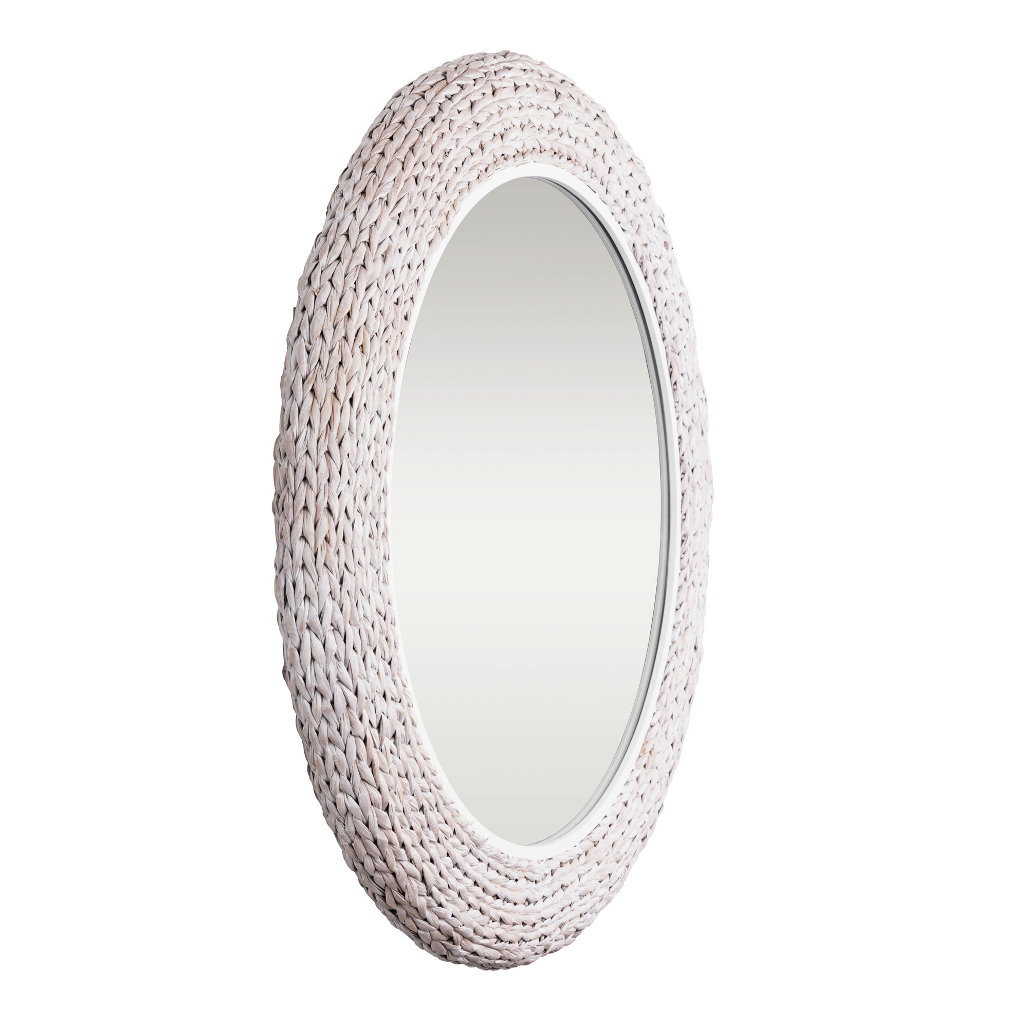 Athena 40-in Round Wall Mirror - Matte White/Whitewash Seagrass