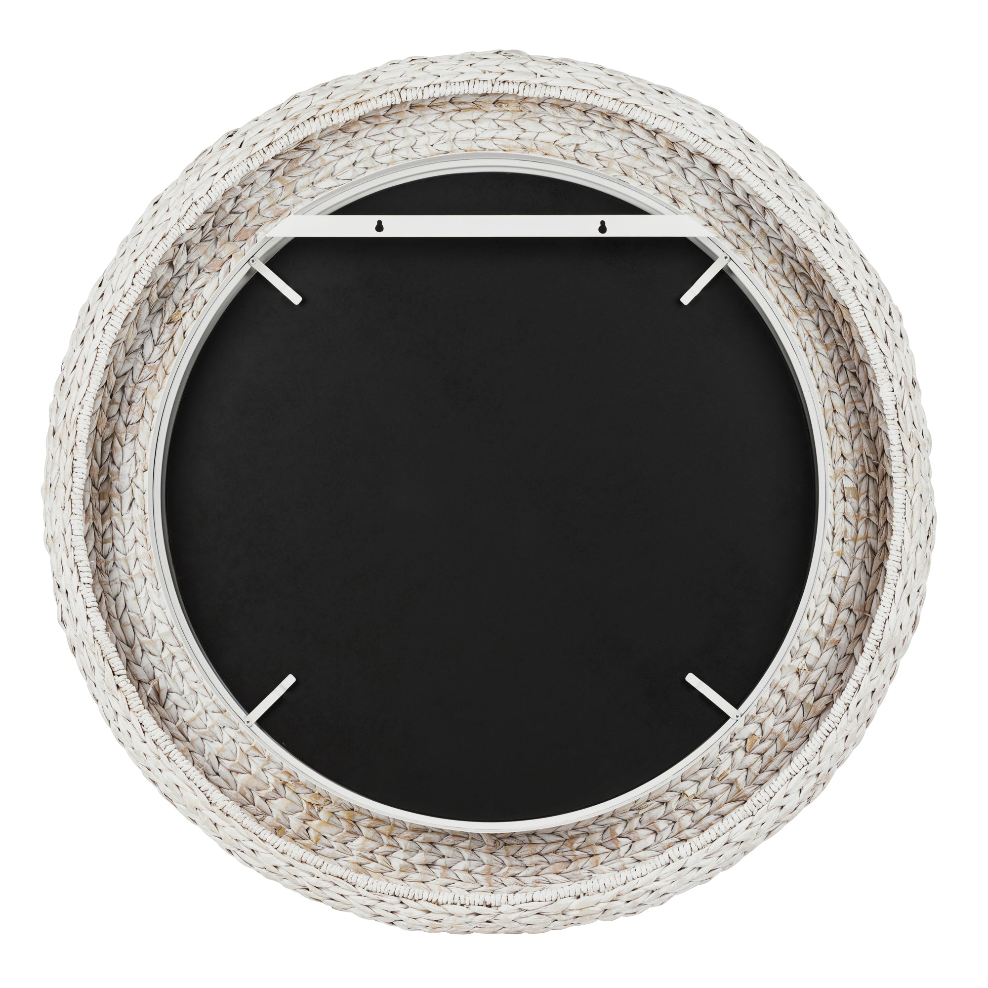 Athena 40-in Round Wall Mirror - Matte White/Whitewash Seagrass
