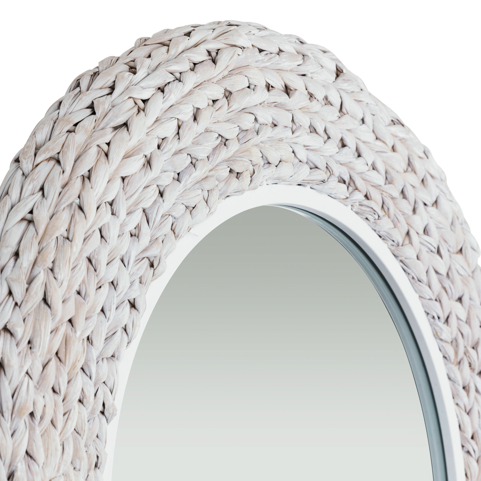 Athena 40-in Round Wall Mirror - Matte White/Whitewash Seagrass